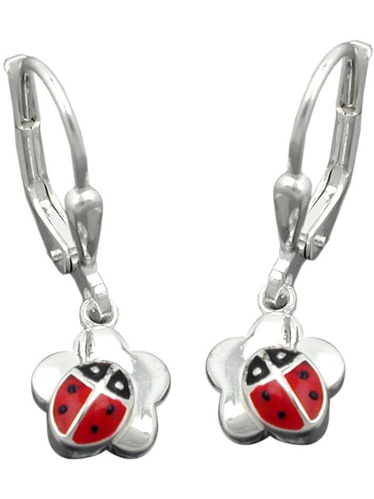 Gallay Paar Ohrhänger Ohrhänger Ohrringe 24x8mm Marienkäfer auf Blume Silber 925 (1-tlg)