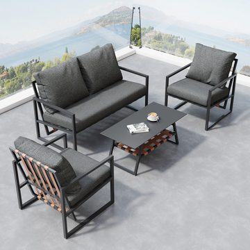 REDOM Gartenlounge-Set für 4 Personen, (1 Sofa, 2 Sessel, 1 Tisch), mit abnehmbarer und waschbarer Stoffbezug