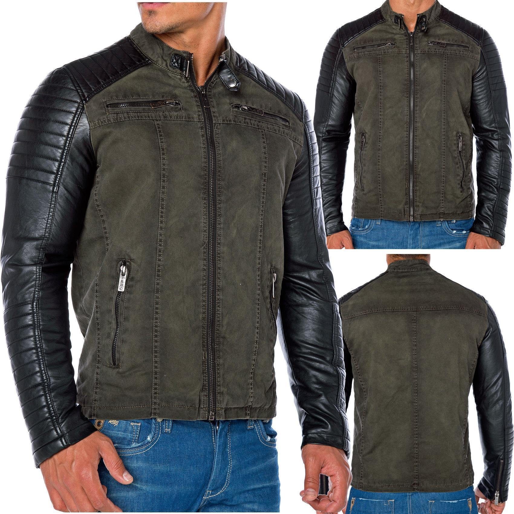 RedBridge Lederimitatjacke Biker Jacke Kunst- Lederjacke Jacket 2in1 Look Khaki S Steppdesign