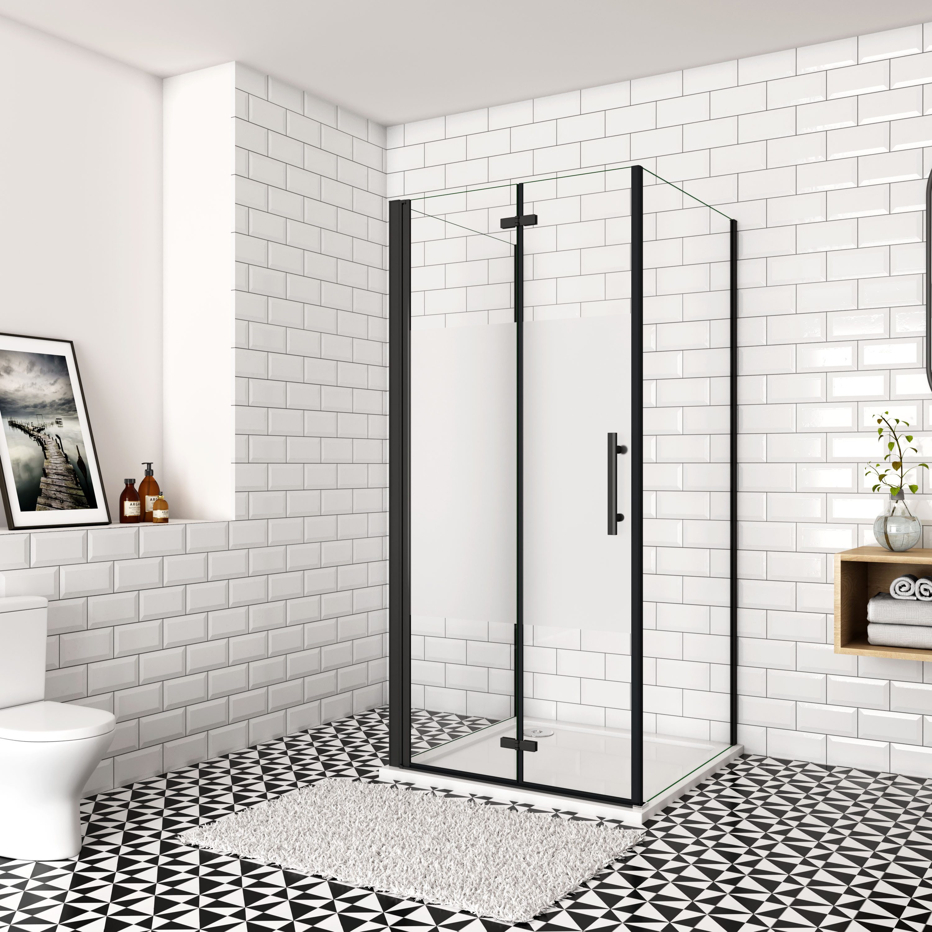 duschspa Eckdusche Duschkabine 2 Seitenw. 6mm ESG Schwarz Tür, Stützstange, pflegeleicht, BxT: 70x80 cm, klare Optik
