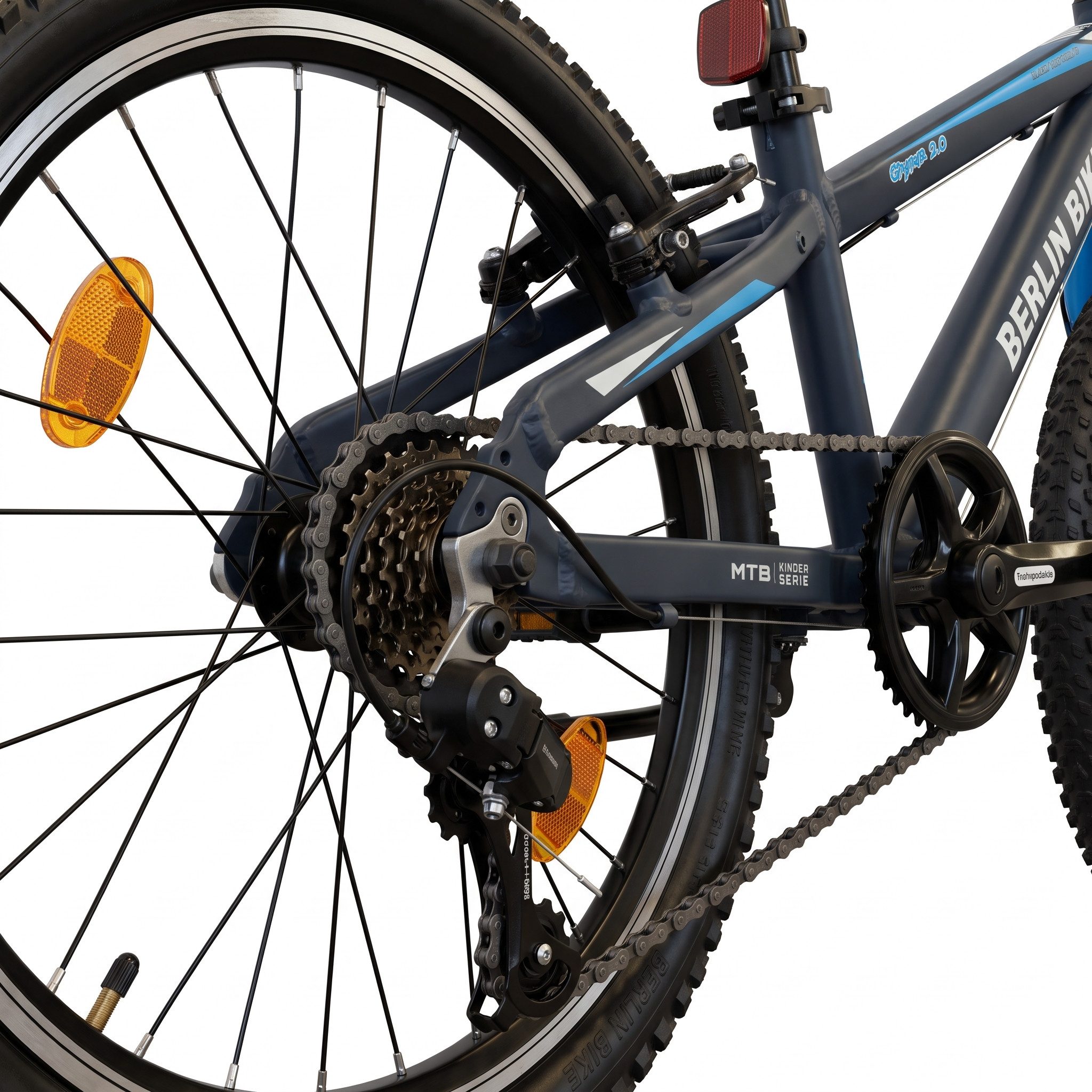 BERLIN BIKE Kinderfahrrad 20 Zoll MTB Kid Grizz Serien, leichtes Aluminiumrahmen, 7 Gang Shimano RD-TY200 Schaltwerk, Kettenschaltung, Mitwachsend dank höhenverstellbarem Sattel und Lenker