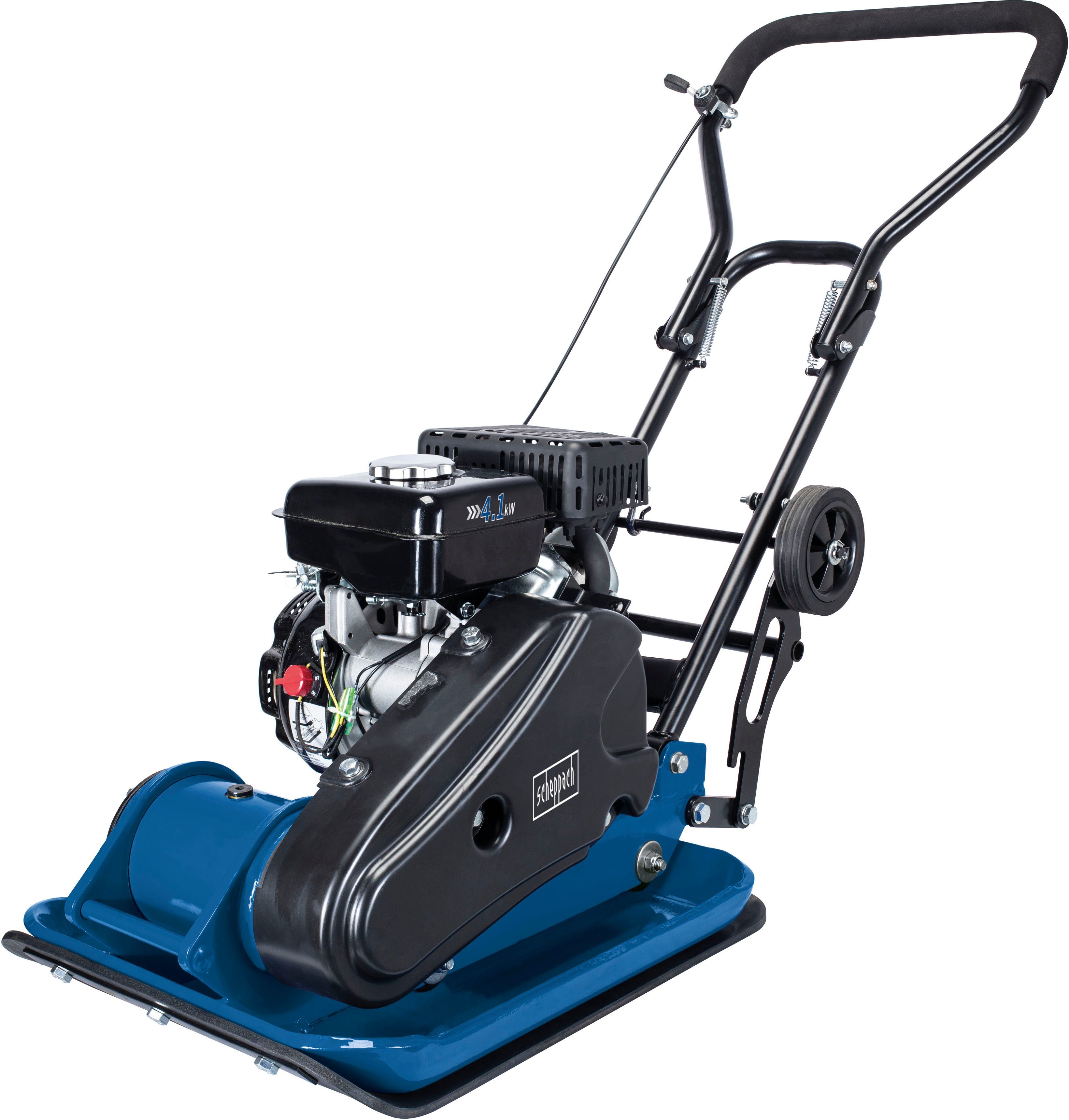 Scheppach Rüttelplatte HP2300s, (LxB) 54x42 cm, 23000 N, 5,6 PS, 4-Takt-Benzinmotor,inkl. Fahrvorrichtung & Gummimatte