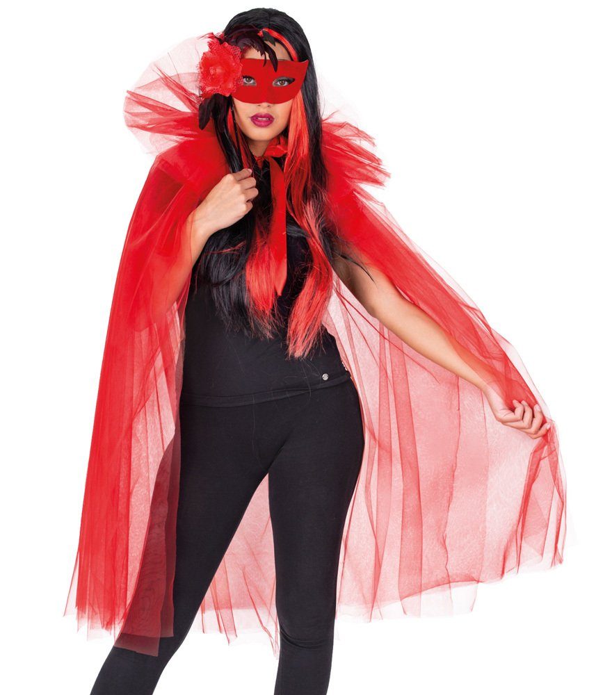 Funny Fashion Hexen-Kostüm Tüll Umhang Cape für Damen - Rot
