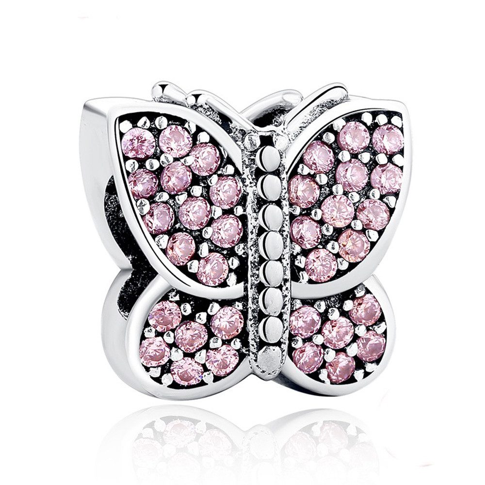 PANDACHARMS Bead Funkelnder pinker Schmetterling für Charm Armband, Silber, Zirkonia