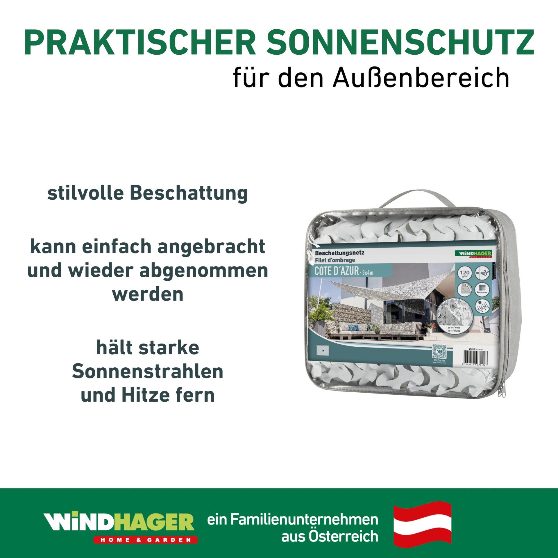 Windhager Sonnensegel Beschattungsnetz COTE D´AZUR, Schattenspender mit UV Schutz, Sonnenschutz 3 x 4 m, erhältlich in beige/taupe oder weiß/grau – Bild 5 von 5