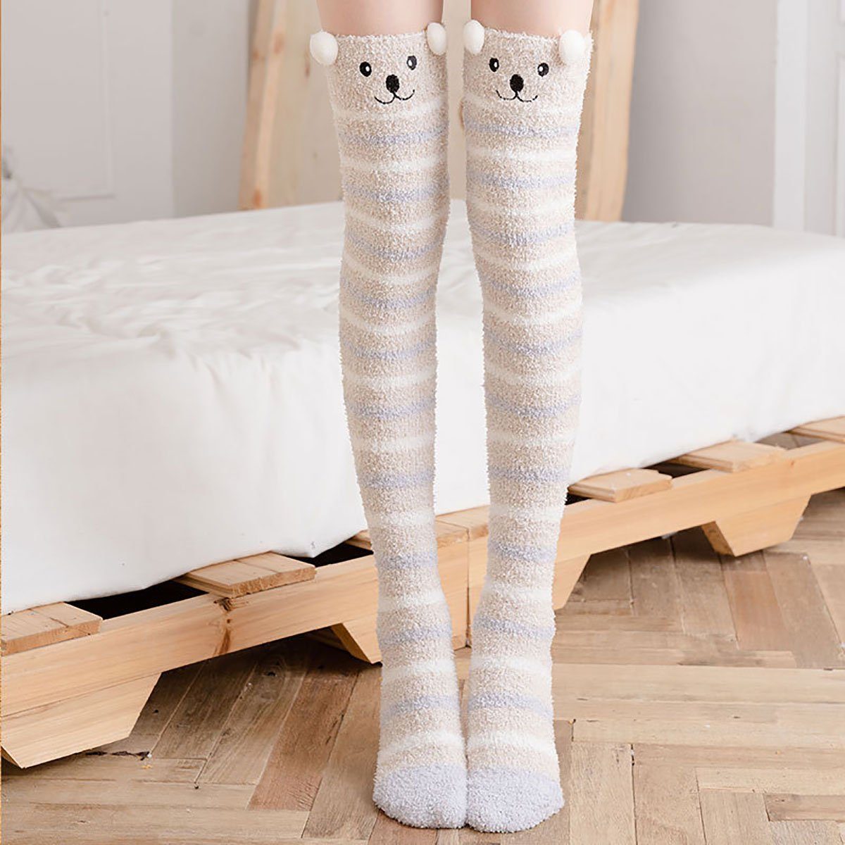 Damen 4Paar Fleece Oberschenkelhohe Socken CTGtree (1-Paar) Socken Strümpfe