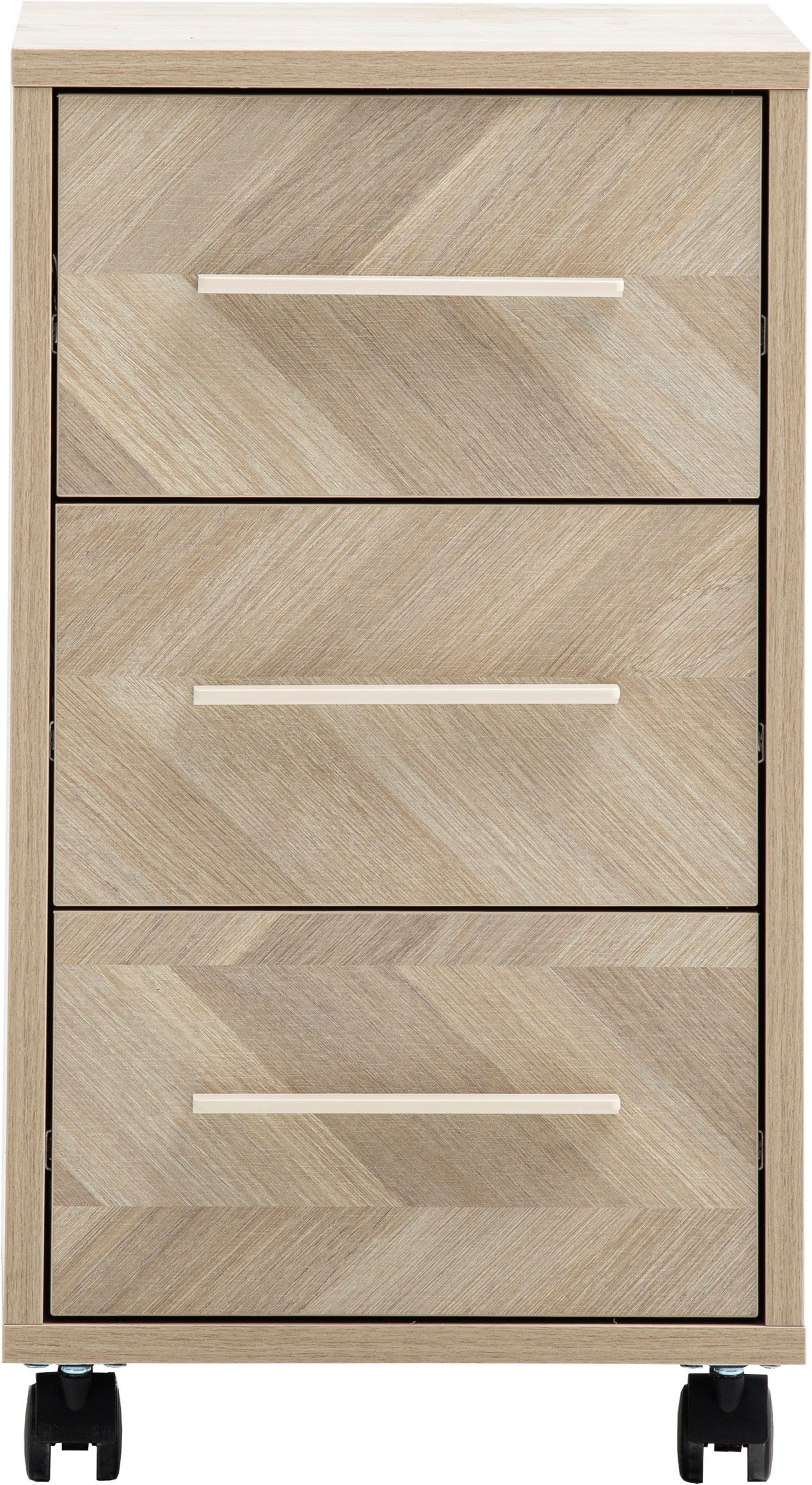 Schildmeyer Rollcontainer AREZZO, 3 Schubkästen, fühlbare Holzstruktur, MADE IN GERMANY, (1 St), Schubkastenfronten in Fischgräten Dekor, Made in Germany