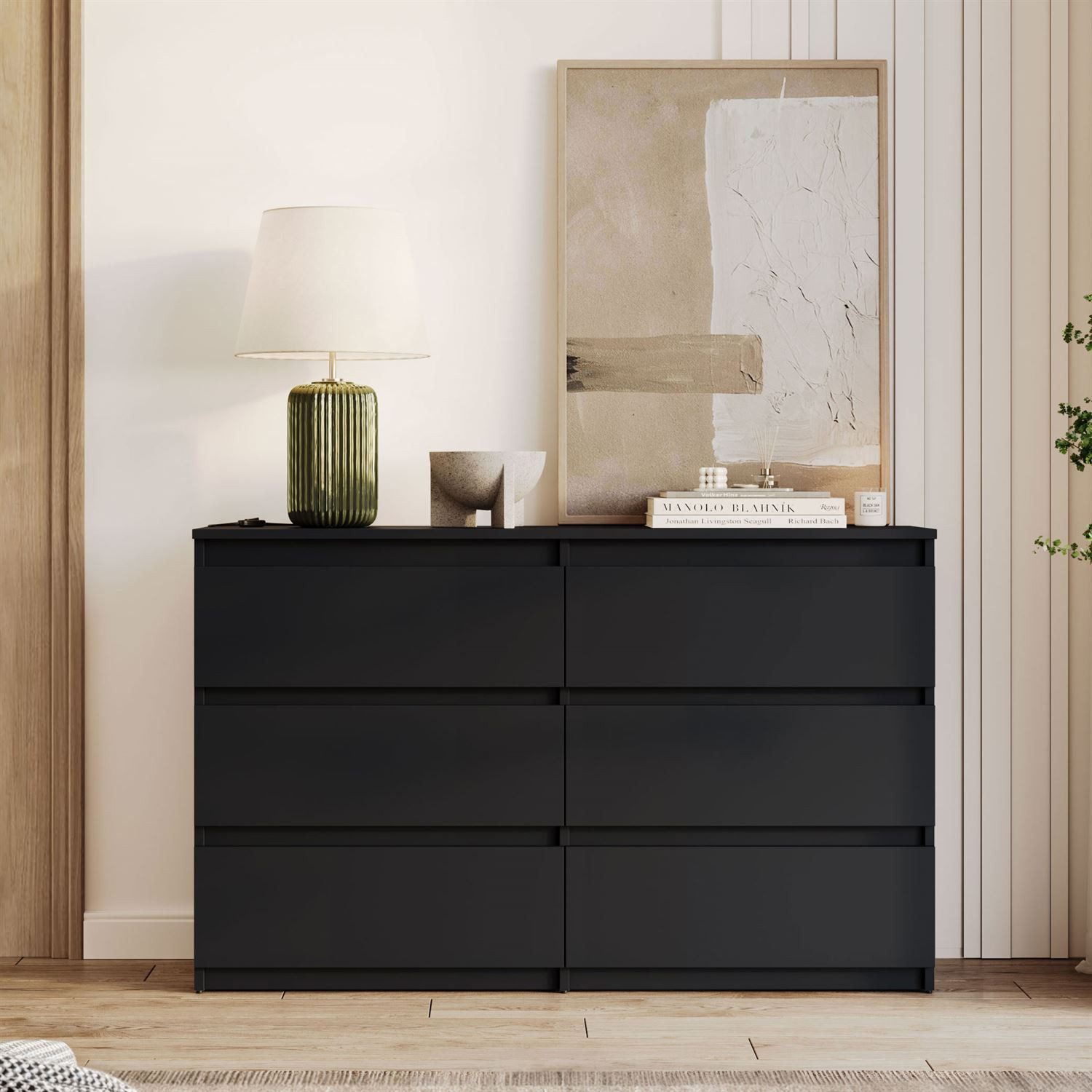 Lookway Kommode HANA M6– elegante Kommode, Schwarz, Gr. 120 cm x 74,7 cm x 30 cm