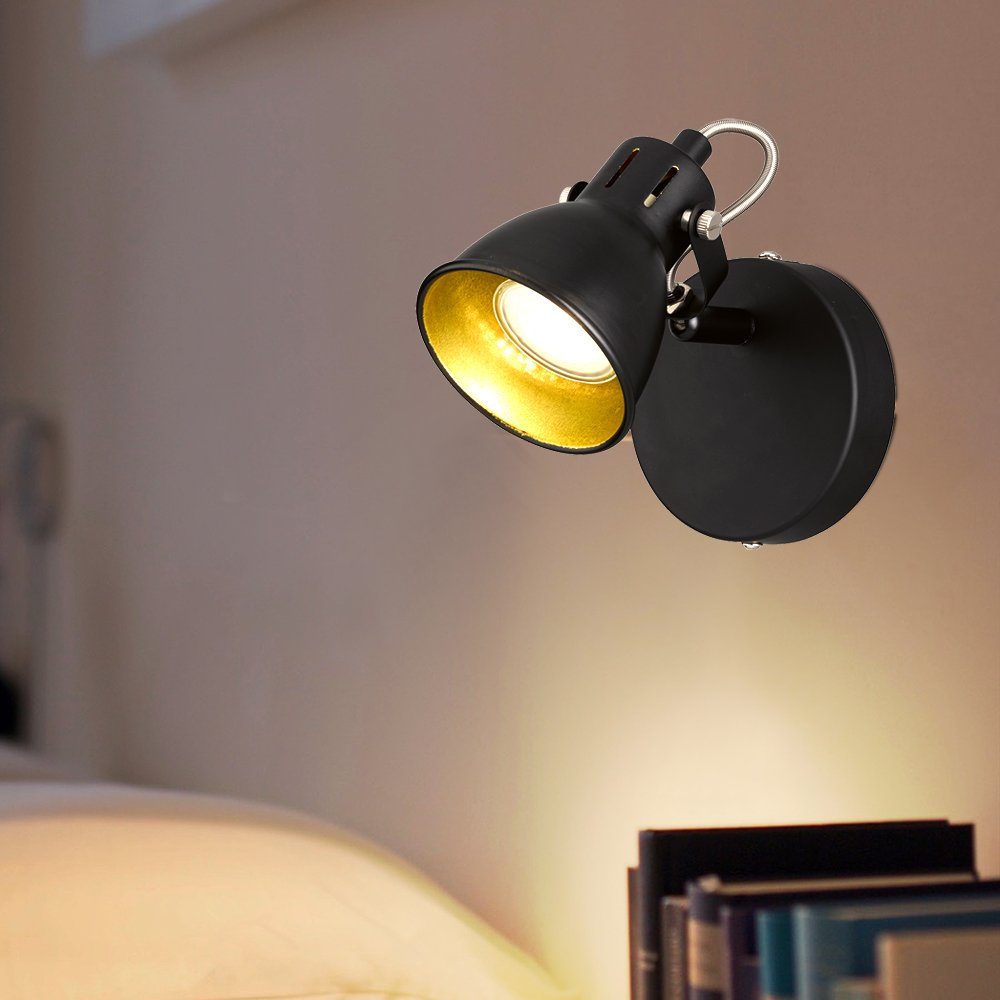 etc-shop LED Wandleuchte, schwarz Wandlampe inklusive, gold schwenkbare Spot Leuchtmittel Warmweiß, Wandstrahler