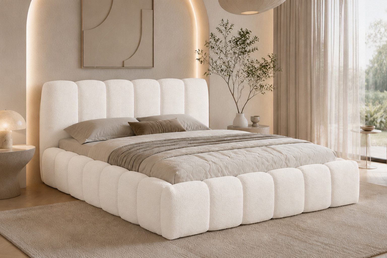 Kaiser Möbel Polsterbett mit Bettkasten, Bouclé-Stoff Catch Me, MICANDI (Bett mit Bettkasten, Bettgestell mit Lattenrost), Bouclé-Stoff,Vertikale Ziernähte, Premium-Ausführung,Modernes Design