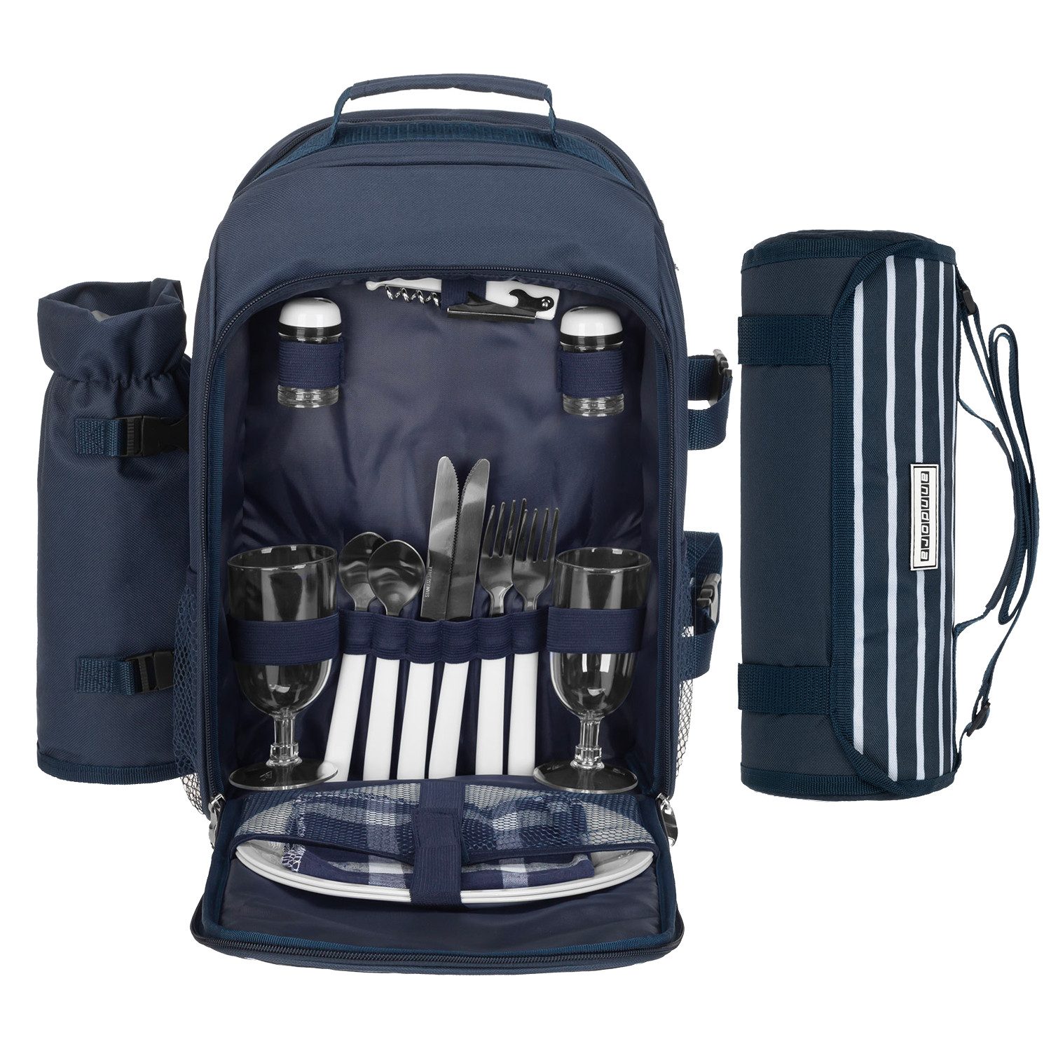 anndora Picknickkorb Picknickrucksack + Zubehör 15 teilig für 2 Personen, für 2 Personen - mit isoliertem Hauptfach - mit Picknickdecke
