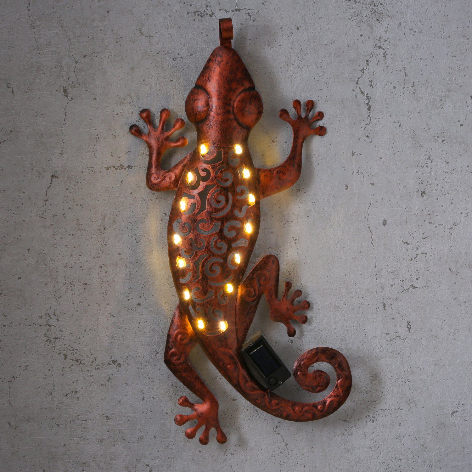 MARELIDA LED Solarleuchte LED Solar Gartendeko GECKO Wanddeko Solarleuchte Hauswand kupfer, LED Classic, warmweiß (2100K bis 3000K)