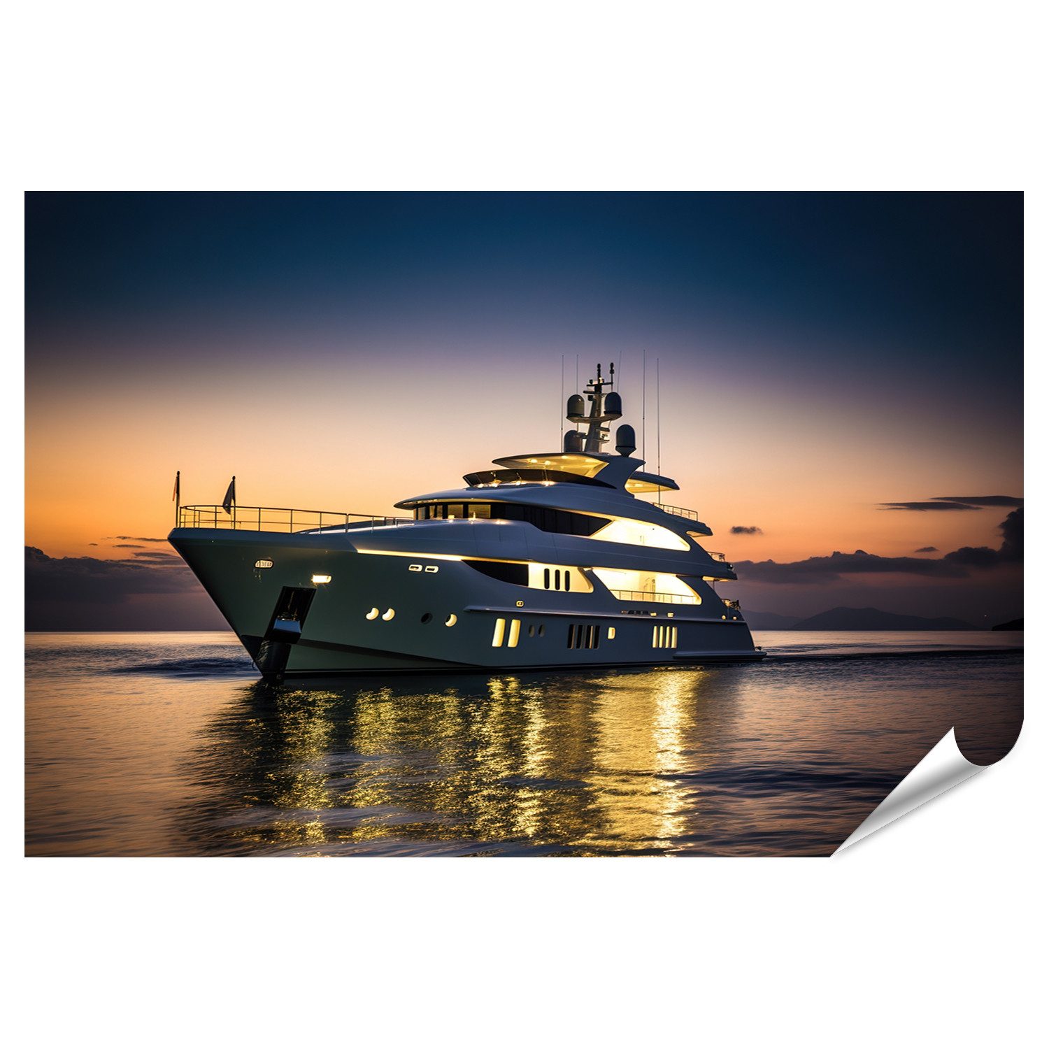 Poster Luxus Motoryacht Meer Sonnenuntergang Teures Boot Ozean Mode Bilder