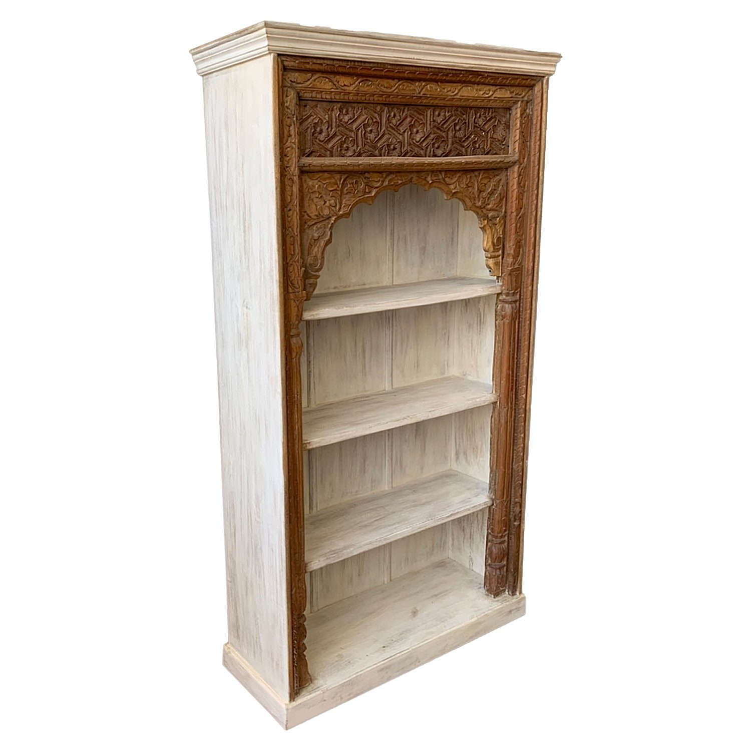 Marrakesch Orient & Mediterran Interior Bücherregal Orientalisches Bücherregal Antik 19 Braun-Weiß handgefertigt 195 cm, 1-tlg., Handarbeit