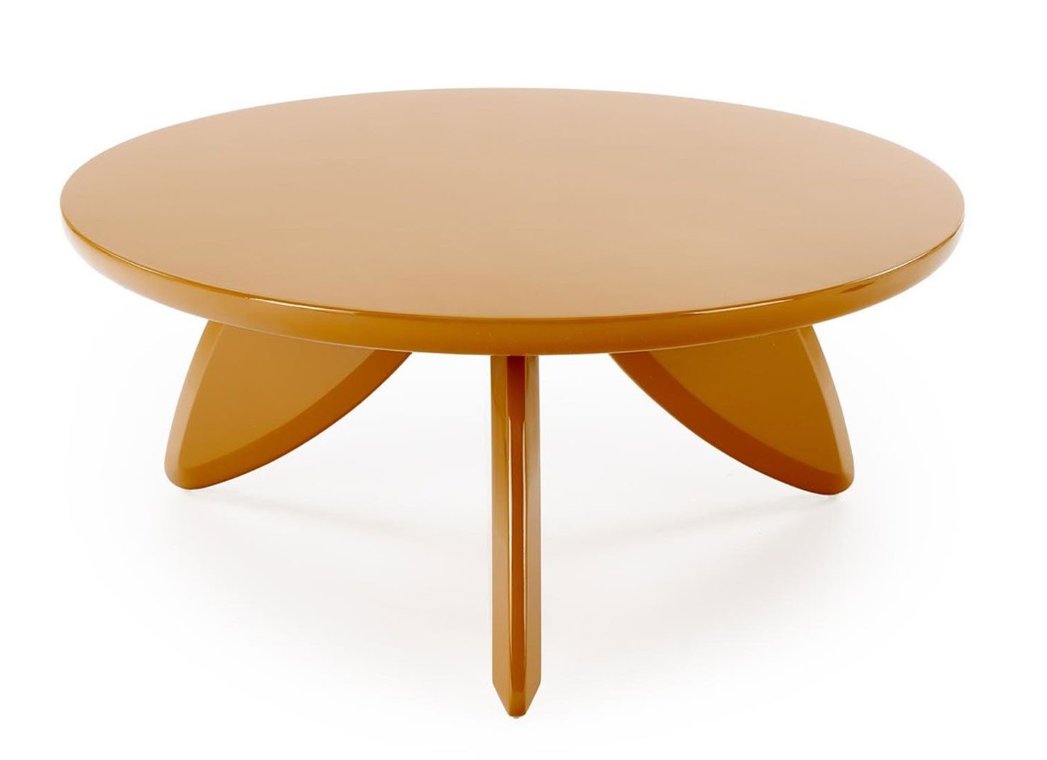 Feldmann-Wohnen Couchtisch Soraya (runde Tischplatte, 1-St., moderne Optik, 3-beinig, Hochglanz), Senfgelb Hochglanz, 80x80x36cm