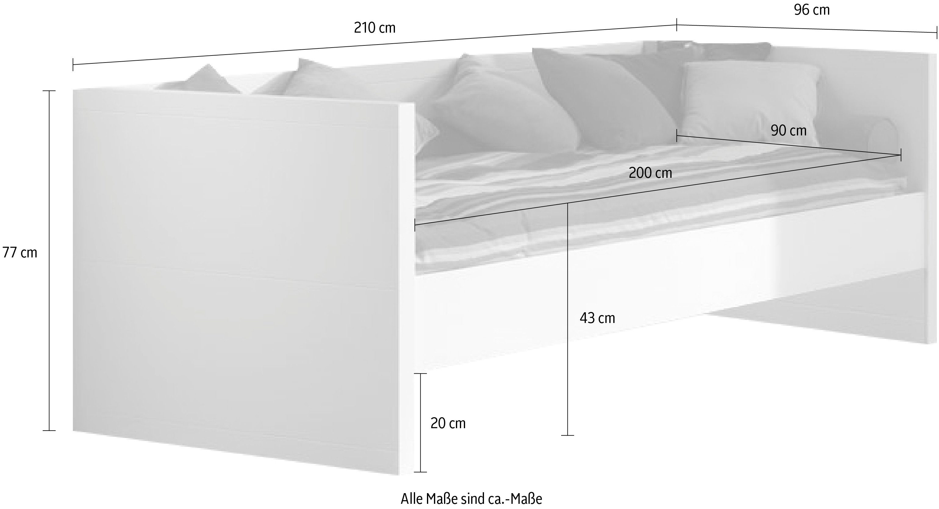 Vipack Einzelbett, mit Liegefläche gradliniger und cm, Optik 90x200 lackiert Weiß