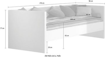 Vipack Einzelbett, mit gradliniger Optik und Liegefläche 90x200 cm, Weiß lackiert