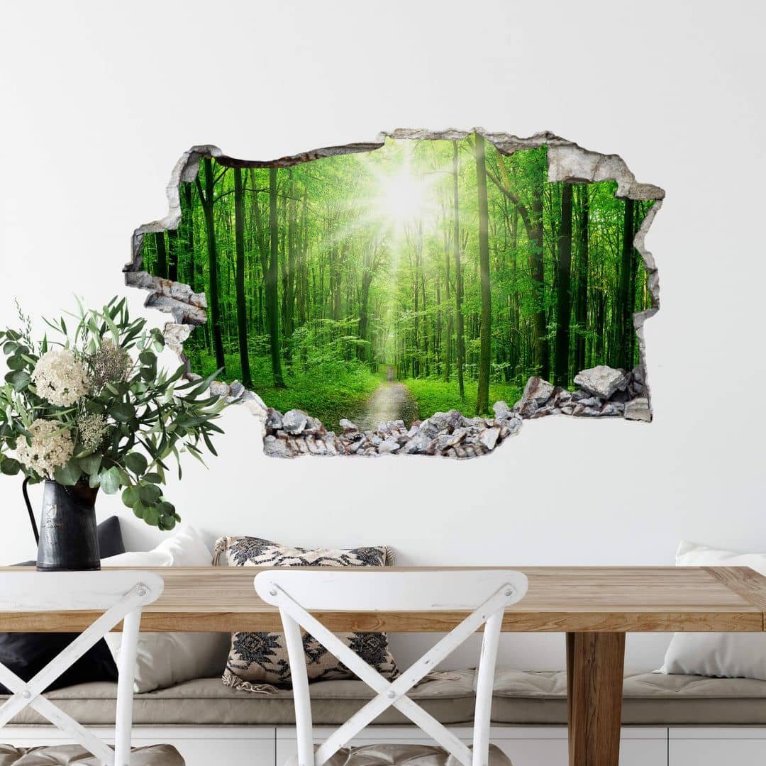 K&L Wall Art Wandtattoo 3D Wandtattoo sonniger Wald Natur Bambuswald Spaziergang Sunny Forest, Mauerdurchbruch Wandbild selbstklebend