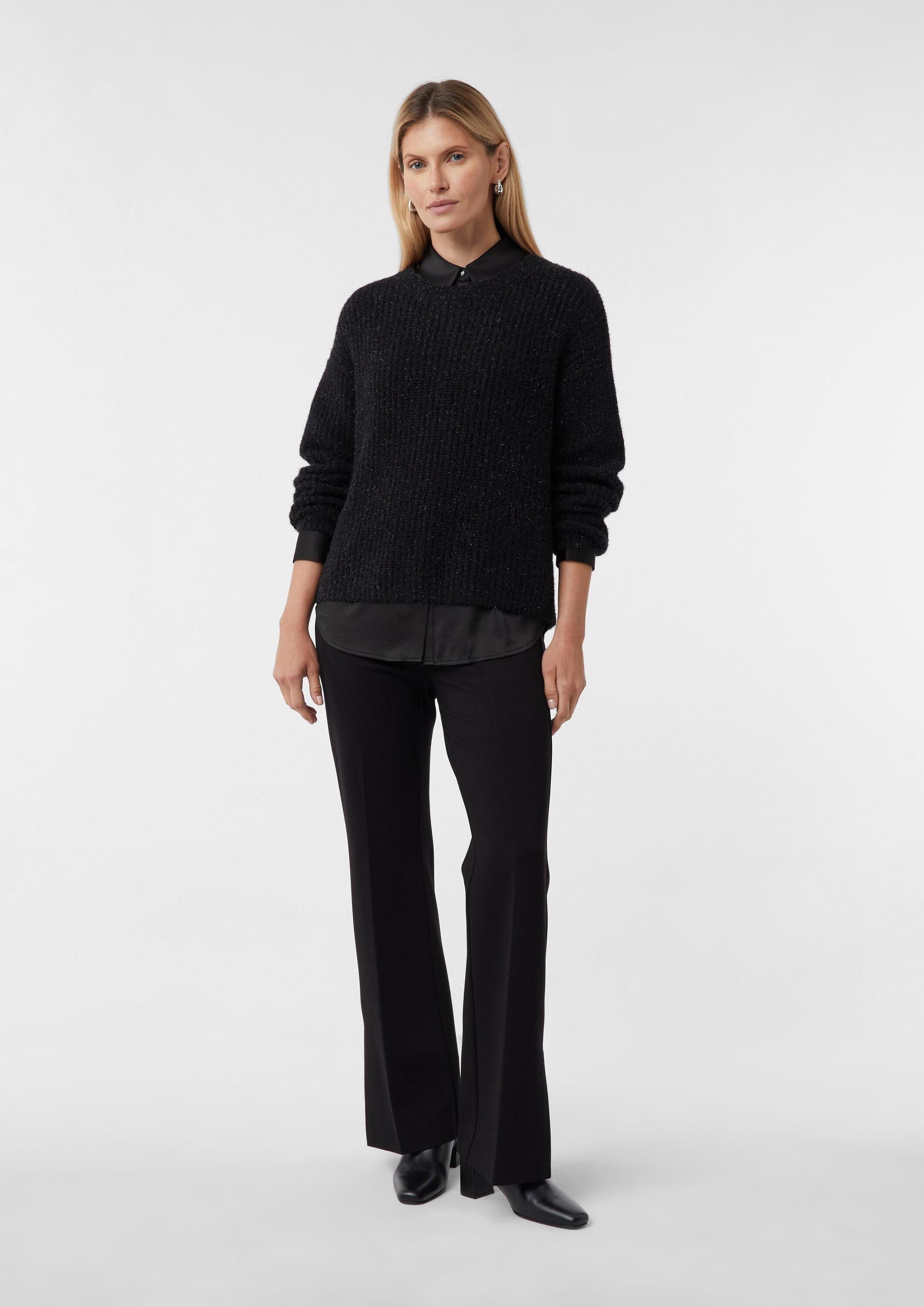 comma Chinos Hose Fließende Jerseyhose mit Flared Leg und Schlitzen am Saum