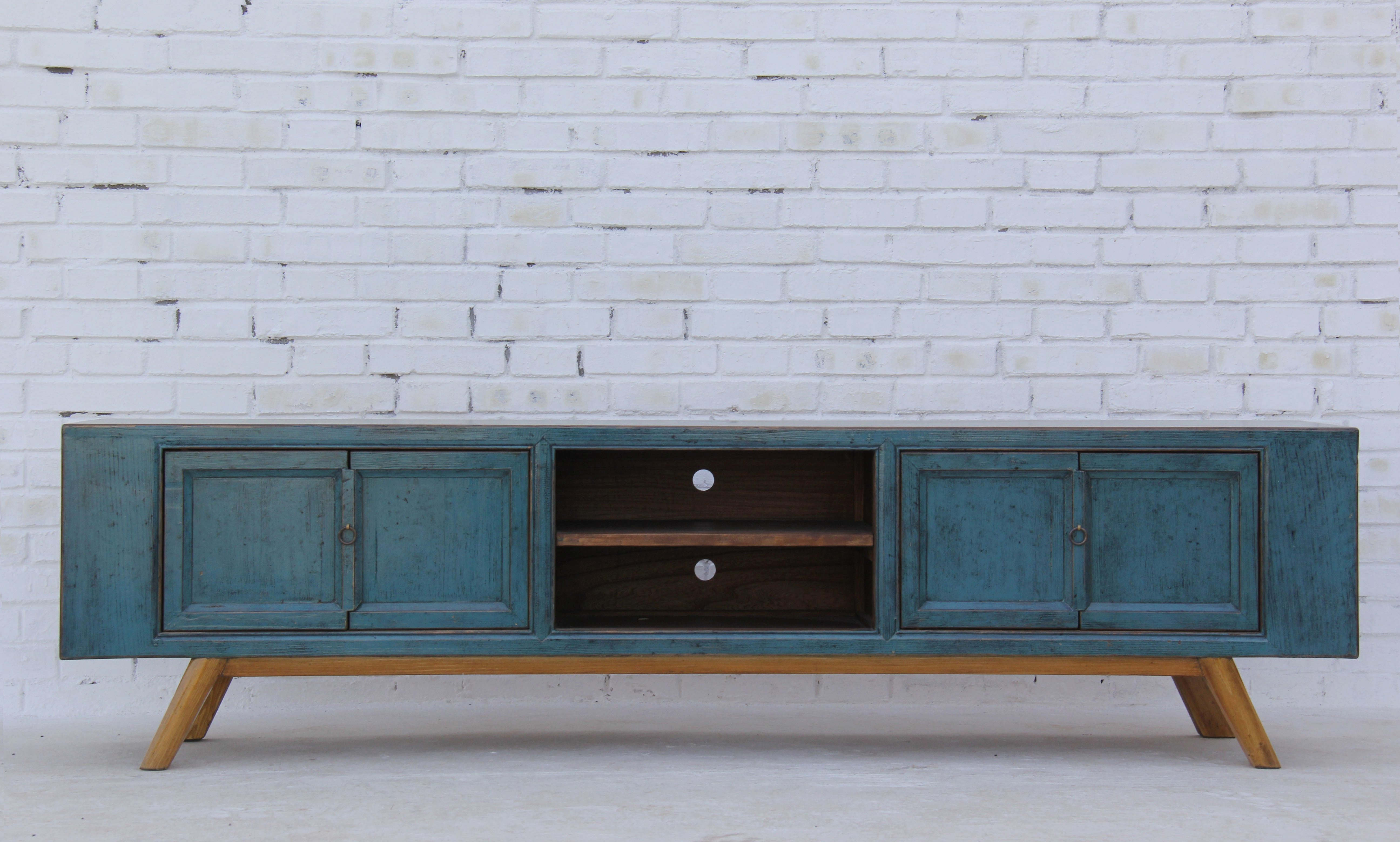 Luxury-Park-Direct Kommode TV China Lowboard Blau auf Füßen XXL massiv