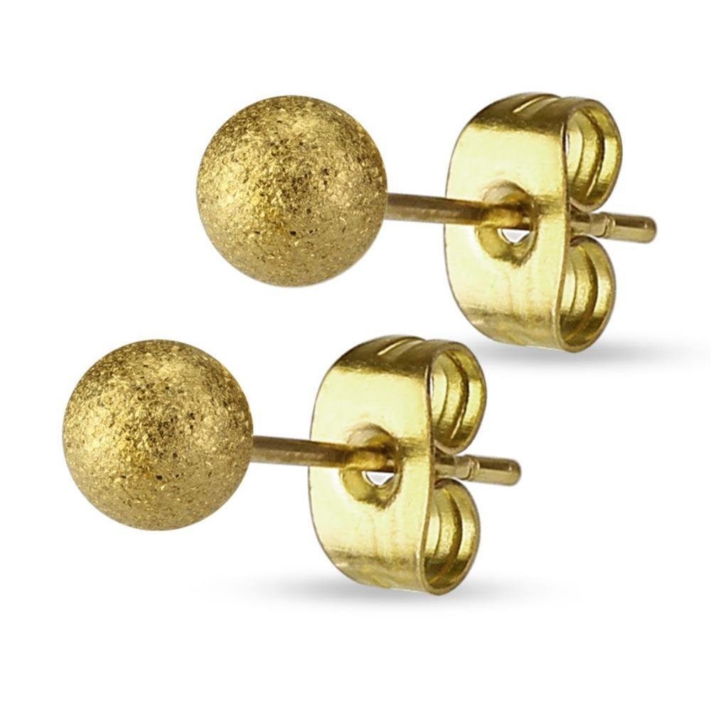 Ohrring-Set 3mm - Gold - Ohrstecker sand-gestrahlt Silber aus Edelstahl Damen