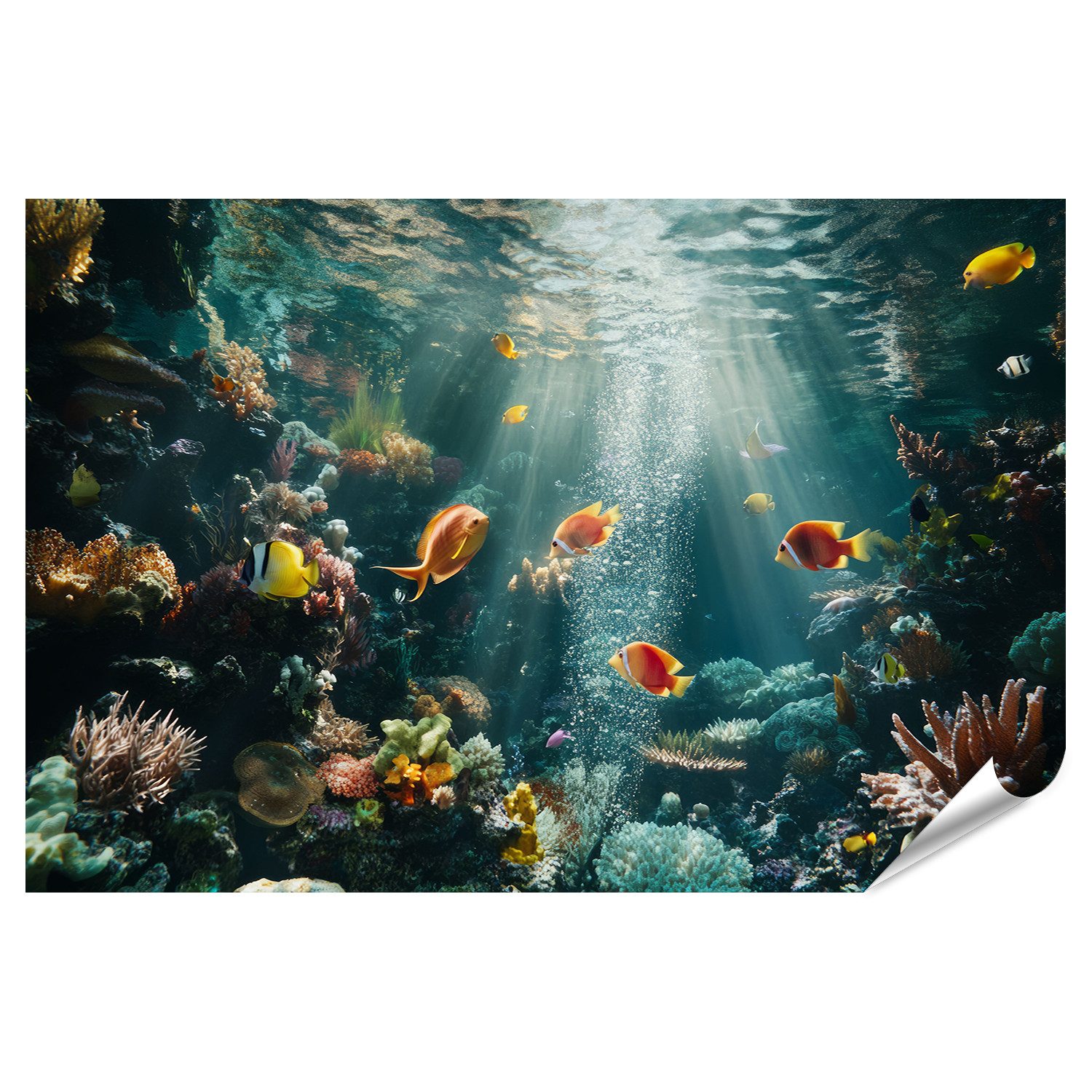 islandburner Poster, Farbenprächtiges Korallenriff mit tropischen Fischen