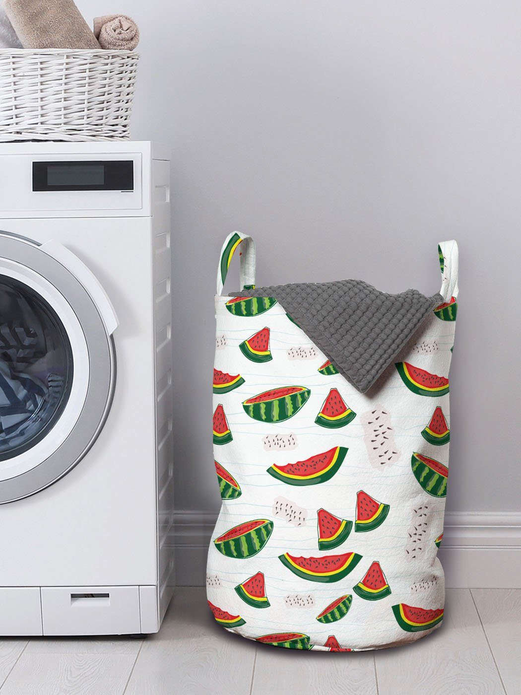 Abakuhaus Wäschesäckchen Wäschekorb mit Juicy Frucht-Scheiben Waschsalons, Kordelzugverschluss Griffen für Wassermelone Seedy