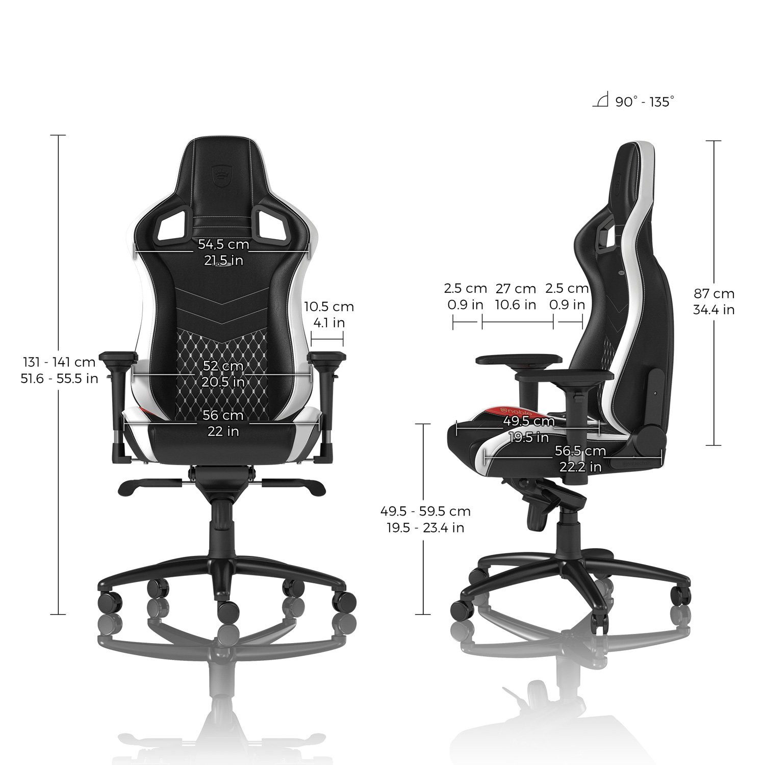 Noblechairs Gaming-Stuhl noblechairs EPIC Echtleder Gaming Stuhl - schwarz/weiß/rot
