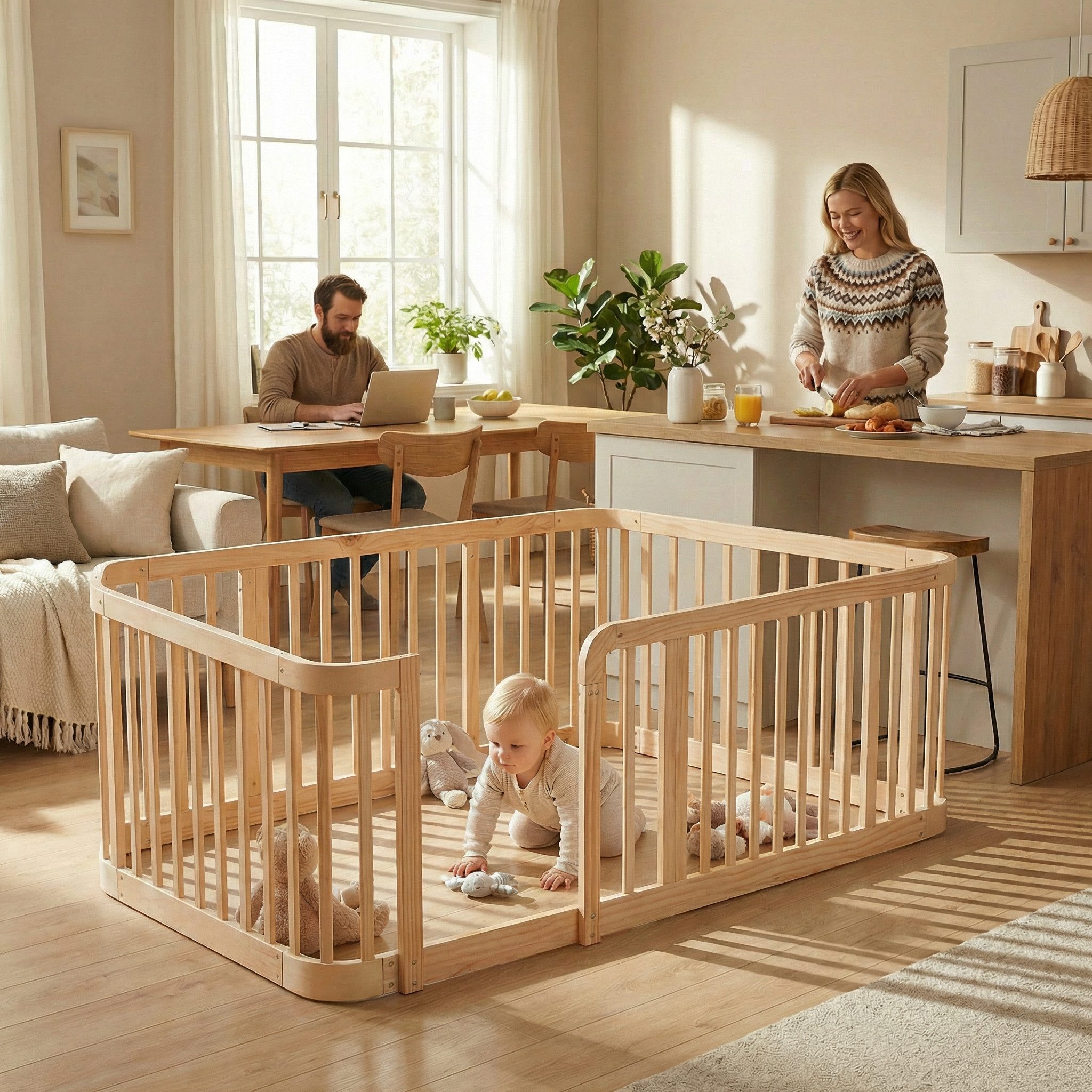 i@home Laufgitter (7 cm sicherer Gitterabstand, abgerundete Kanten, 1-tlg), 140×200 Laufstall für Babys Schutzgitter für Kinder Modern, Babyzaun