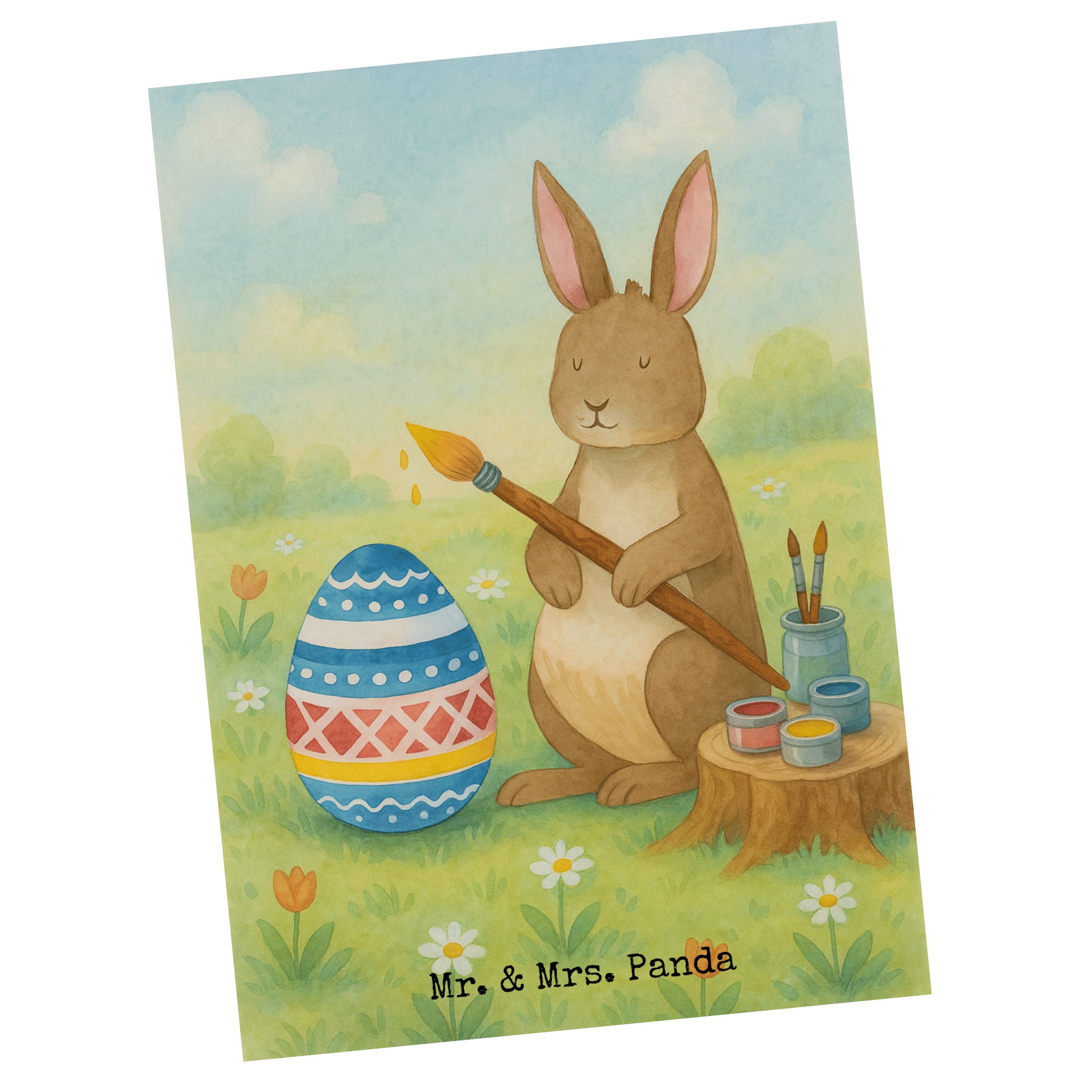 Mr. & Mrs. Panda Postkarte Hase Eier Malen Design, Postkarte, Weiß, Ostern, Ansichtskarte, Ansic, Osterblume Osterhase Ostergrüße