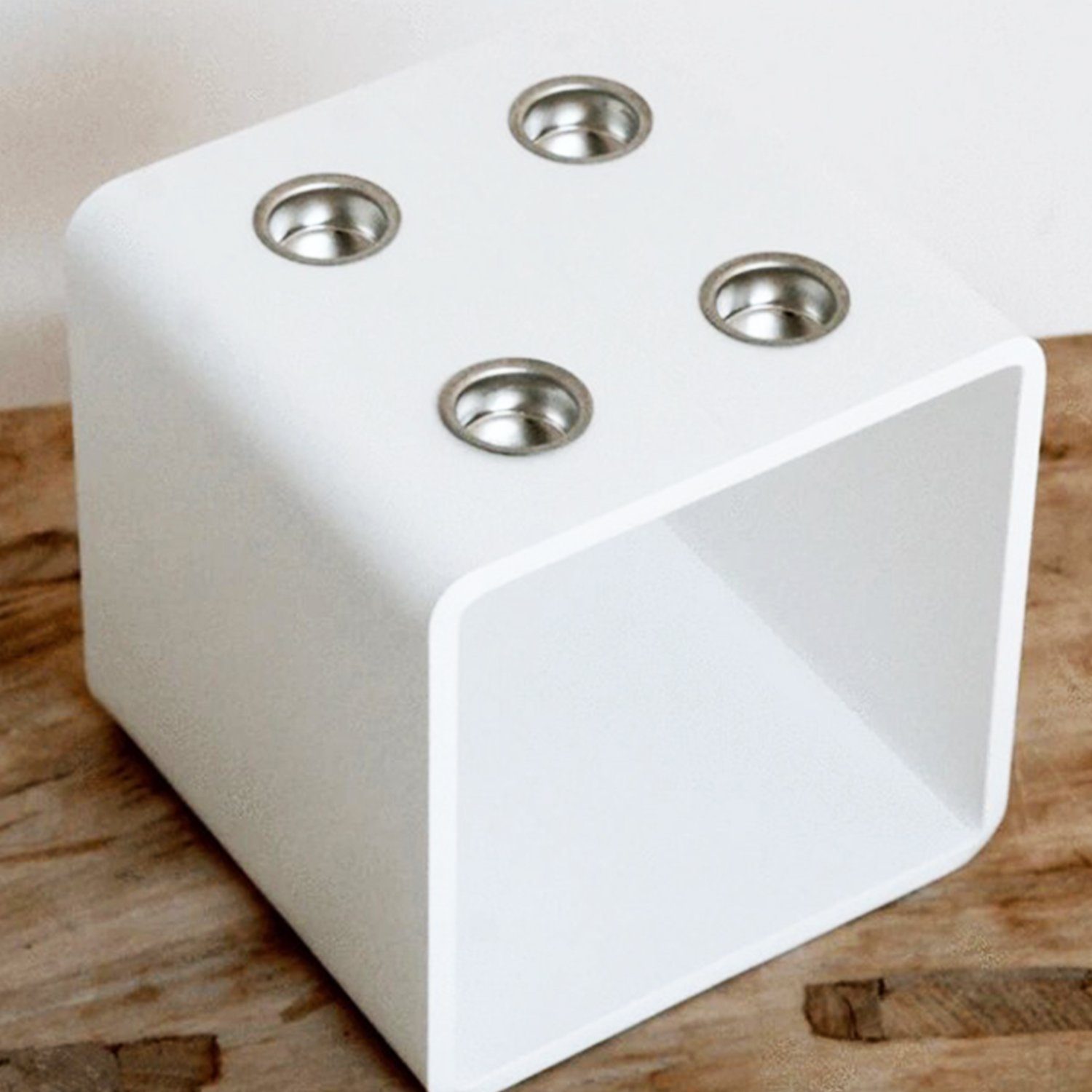 x Hauszeit 12 cm, Stahl, Kerzenhalter "4glow x weiß pulverbeschichtet cube", 12,5 Design (1 St), aus 12,5 Kerzenhalter