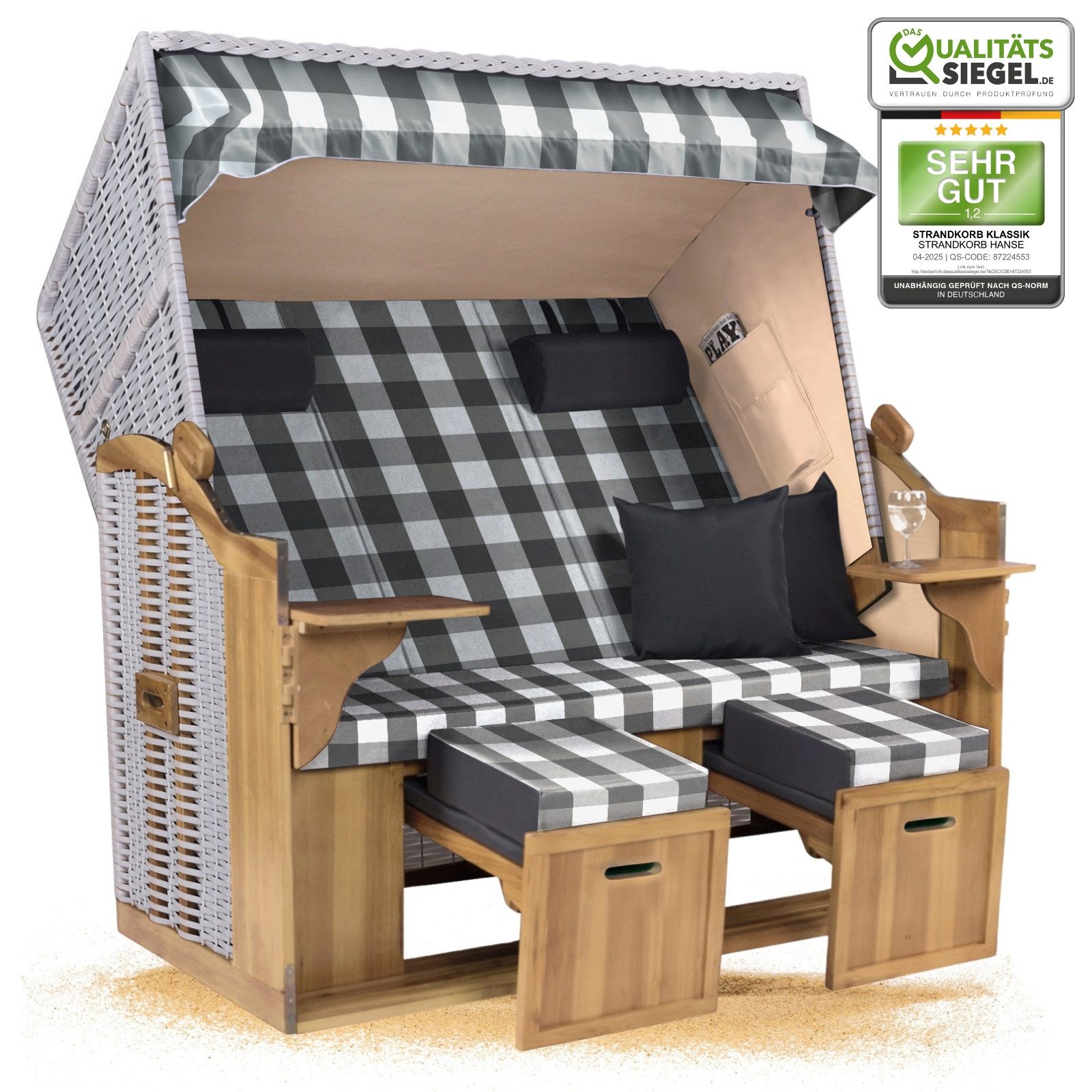 Strandkorb Hanse Strandkorb Strandkorb Ostsee XXL 2,5-Sitzer Volllieger Beige Anthrazit, BxTxH: 150x80x160 cm, Ostsee XXL Volllieger, Ostsee 2,5-Sitzer Modell 2025, Stabiles Wacholder mit handgefertigtem Polyrattangeflecht