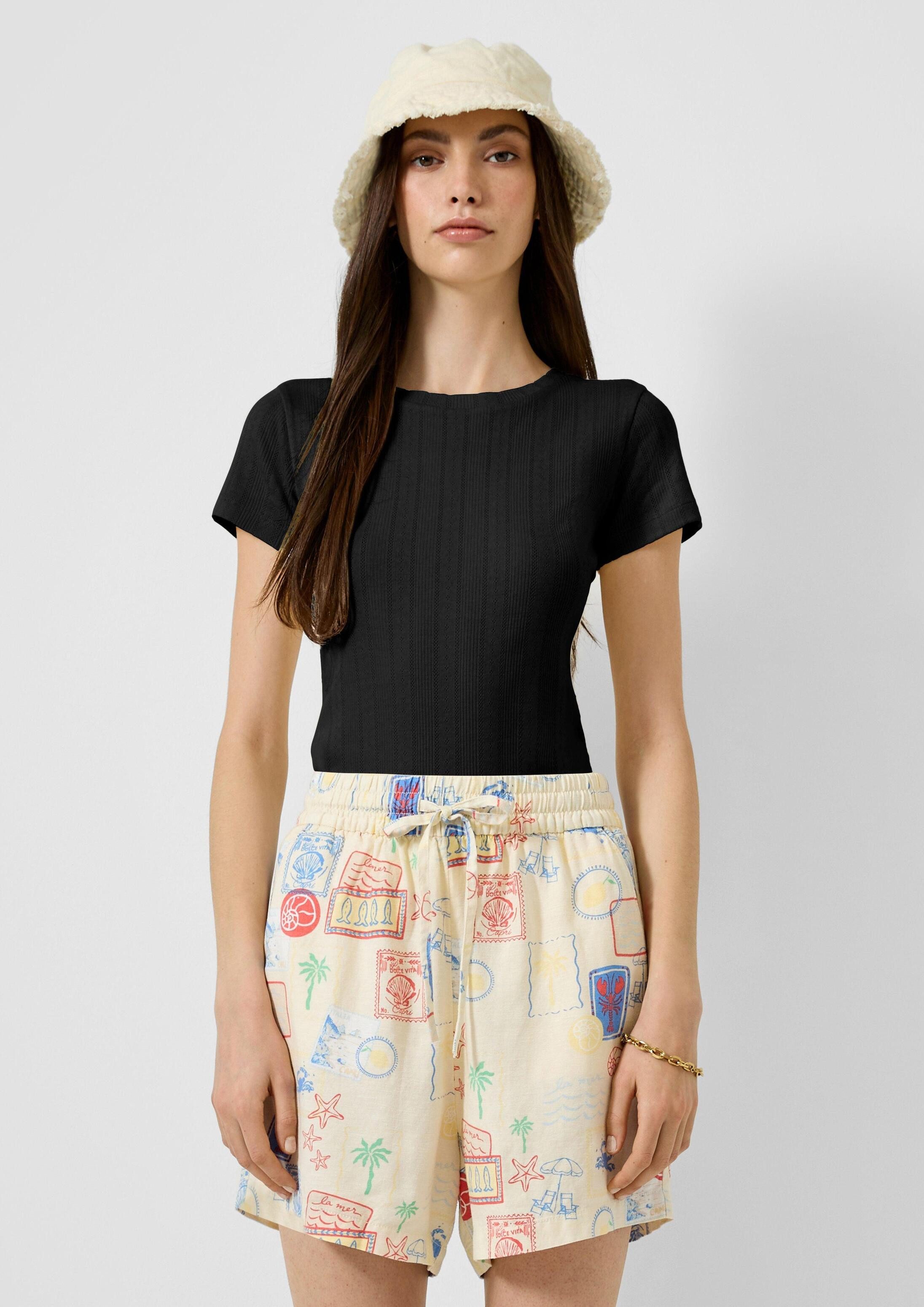 QS Kurzarmshirt T-Shirt T-Shirt mit Ajourmuster