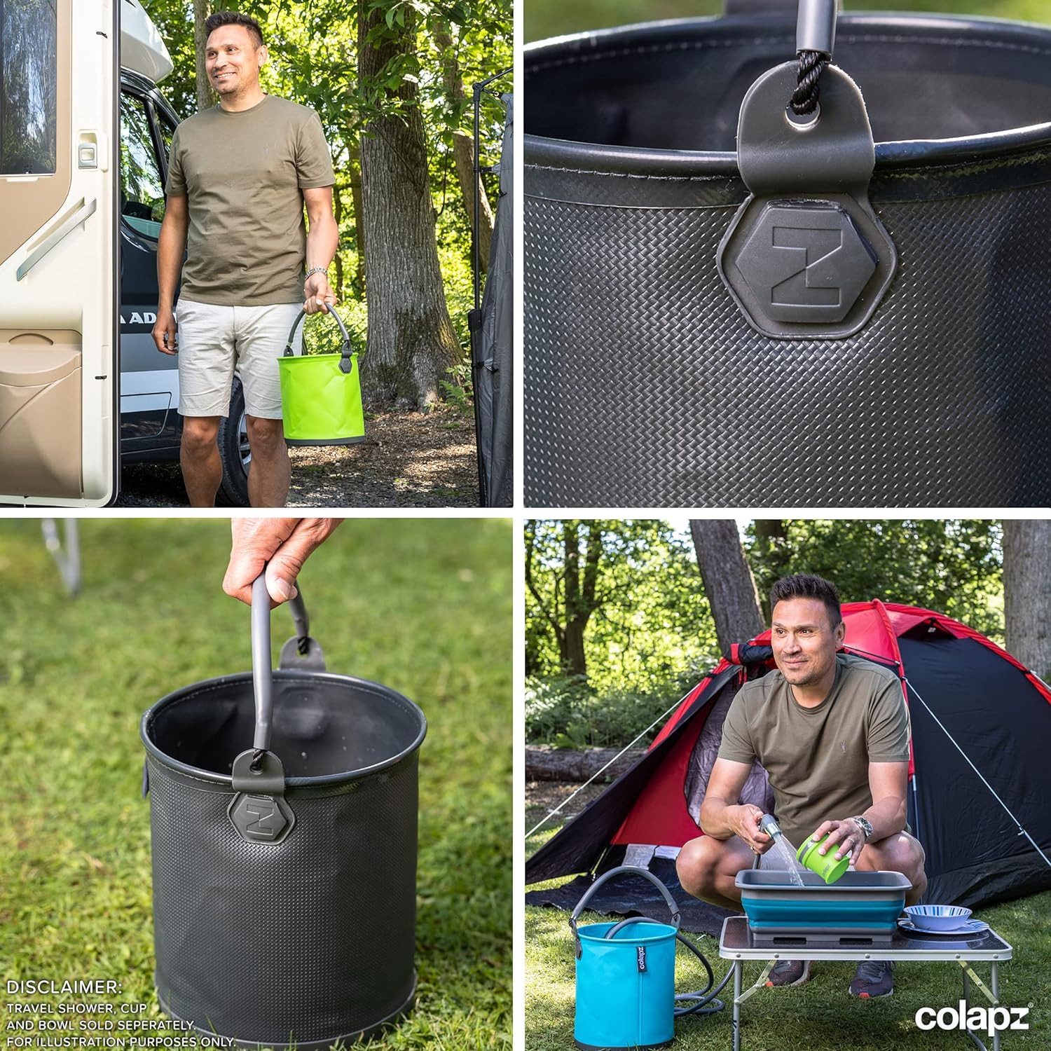 Colapz Falteimer 9L Grau Campingeimer mit Griff - Campingzubehör Faltbarer Wasserträger