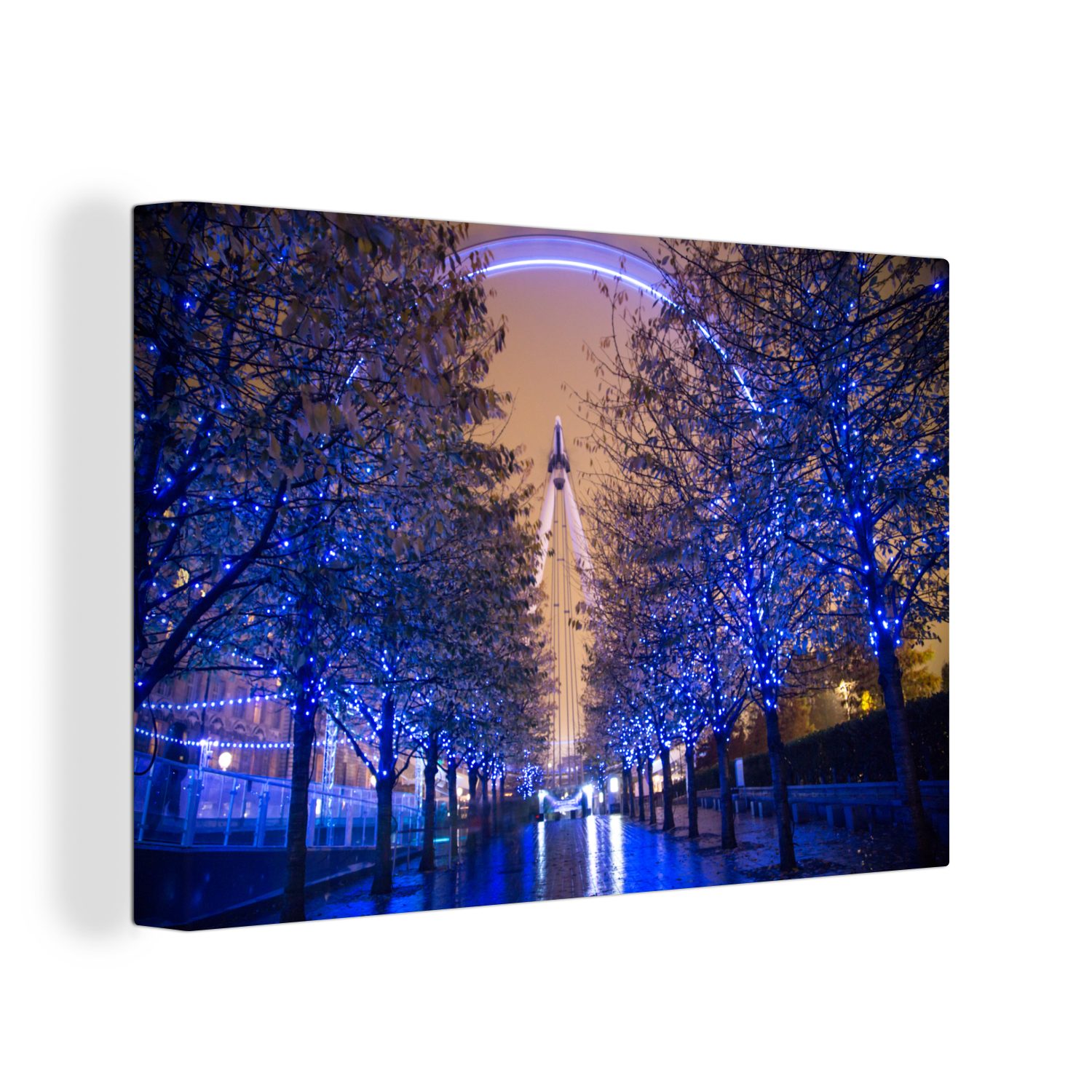 OneMillionCanvasses® Leinwandbild Das bunte London Eye zwischen den Bäumen in London, (1 St), Wandbild Leinwandbilder, Aufhängefertig, Wanddeko, 30x20 cm