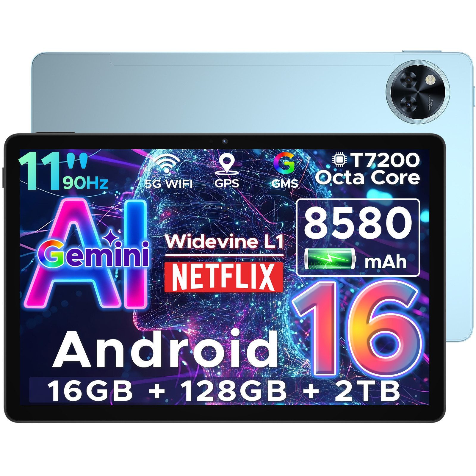 DOOGEE U11 Android Tablet 11 Zoll, 8580mAh, 4GB+128GB/2TB, Gemini AI, 90Hz Tablet (11", 4 GB, Android 16, Android 15,13MP+5MP,Octa-Core Tablets PC 2.4G/5G WLAN /Face ID)