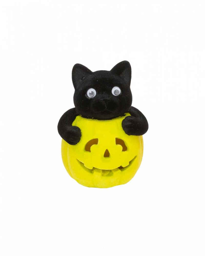 Horror-Shop Dekoobjekt Kätzchen im gelben Halloween Kürbis 11 cm