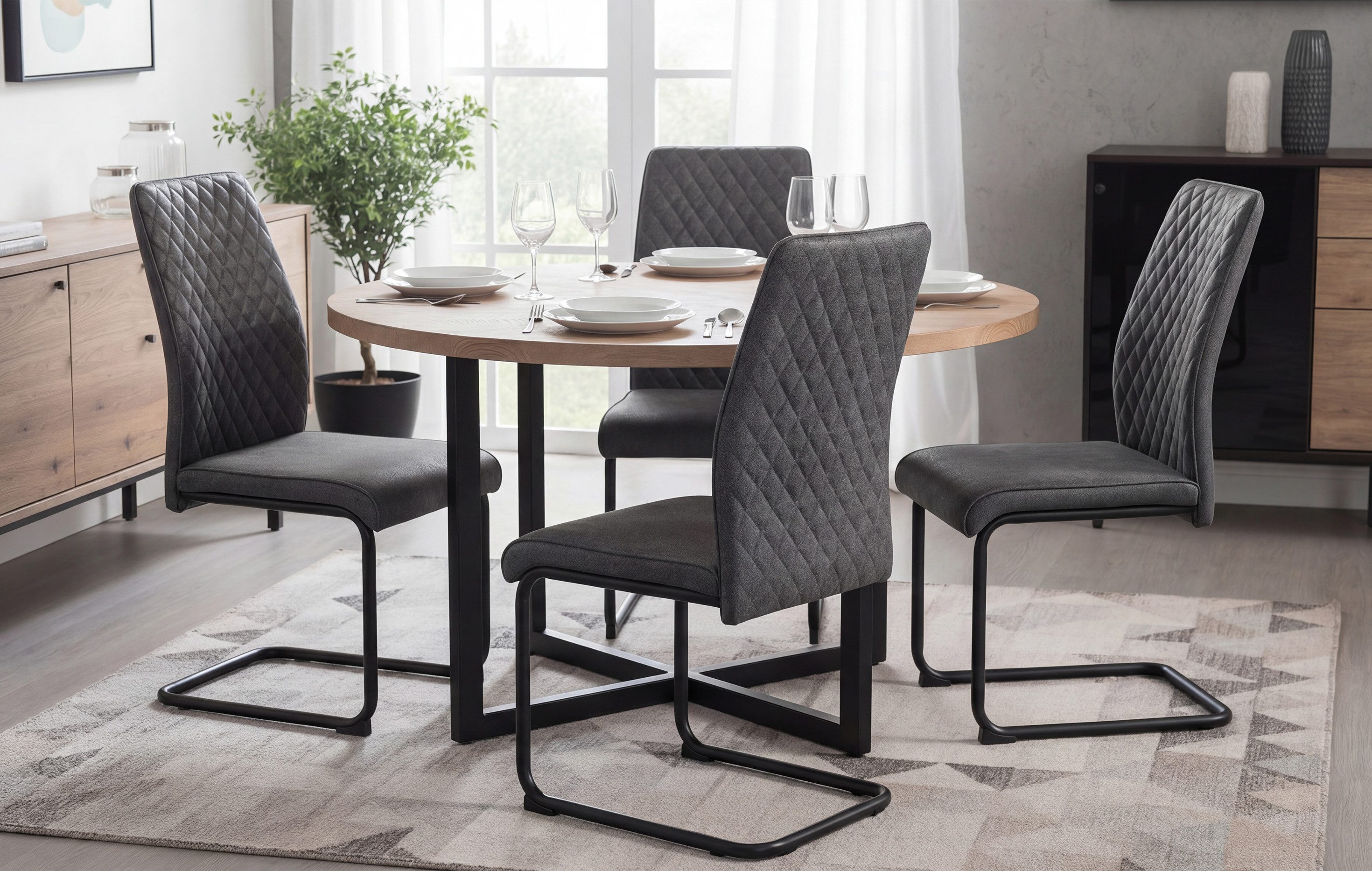 B&D home Freischwinger THEO (4er Set), Esszimmerstuhl, kippsicher, gepolstert, pulverbeschichtet