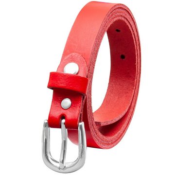 COLOGNEBELT Ledergürtel A8-SL Ledergürtel in Rot - 2 cm Breit - mit silberner abgerundeter Gürtelschließe - modern, leger, klassisch