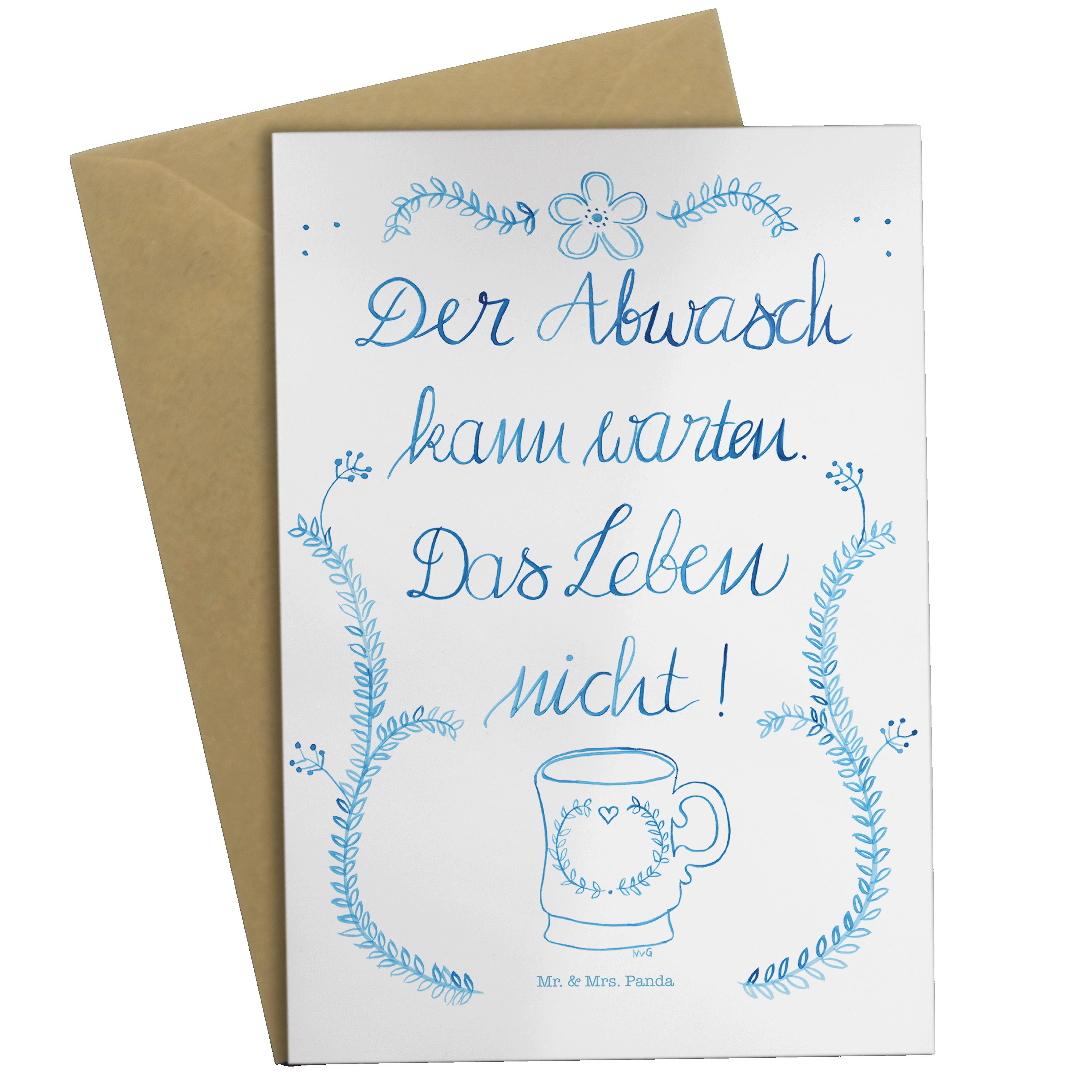 Panda - Grußkarte Der kann Geburtstag warten Mrs. Mr. Karte, Geschenk, Abwasch Hochzeitskarte, &