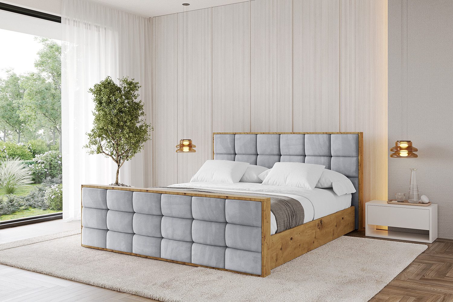 ALTDECOR Polsterbett ENZO2-Z (Polsterbett mit Bettkasten und Lattenrost, Boxbett mit Matratze), Doppelbett mit Stauraum, Bett mit Kopfteil