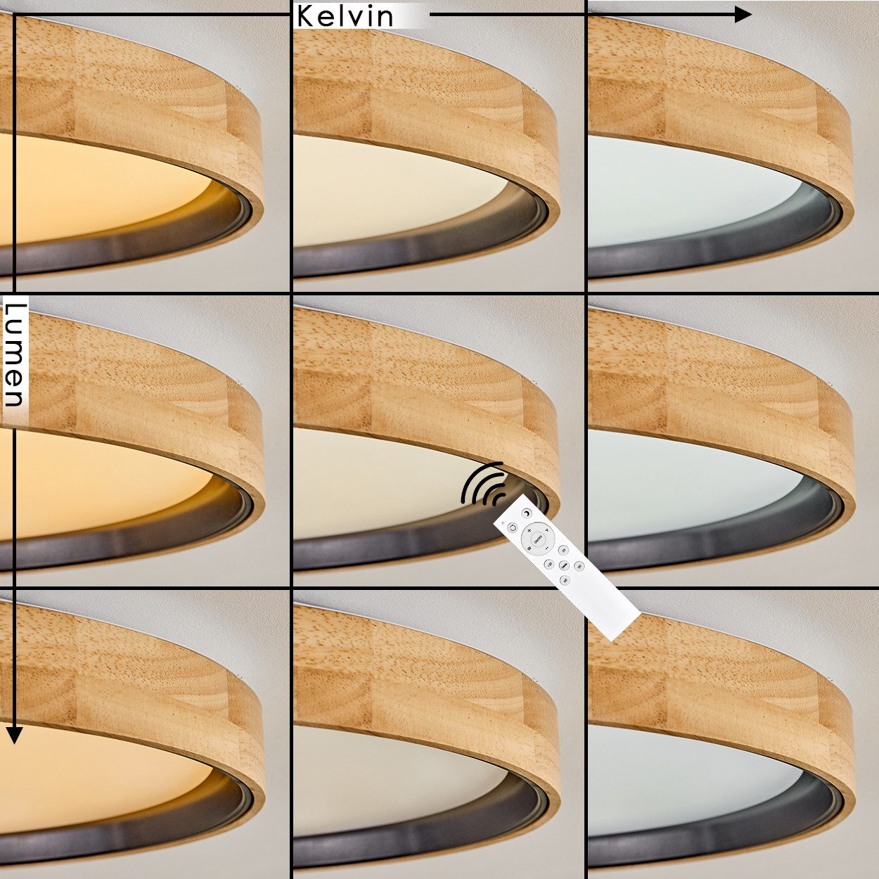 hofstein Deckenleuchte dimmbare Deckenleuchte aus Holz/Metall/Kunststoff in Natur/Weiß, LED wechselbar, 2700-6500 Kelvin, dimmbar über Fernbedienung, LED, (50cm – Bild 2 von 5