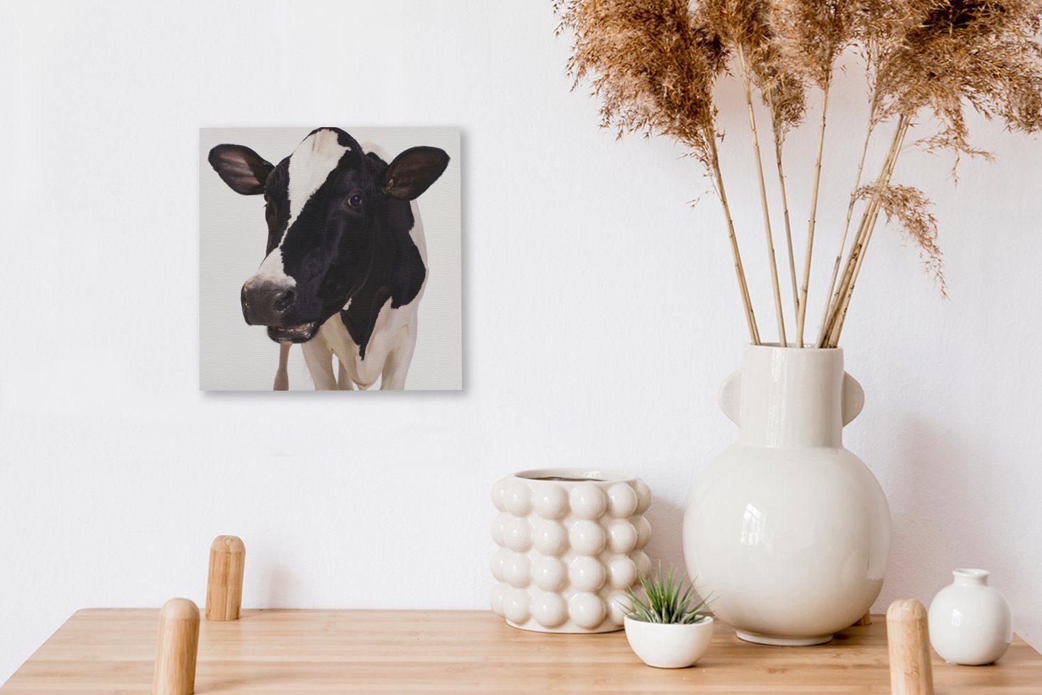 OneMillionCanvasses® Leinwandbild Kuh - Weiß Tiere Schlafzimmer - bunt Bilder Leinwand St), (1 Schwarz, - Wohnzimmer für