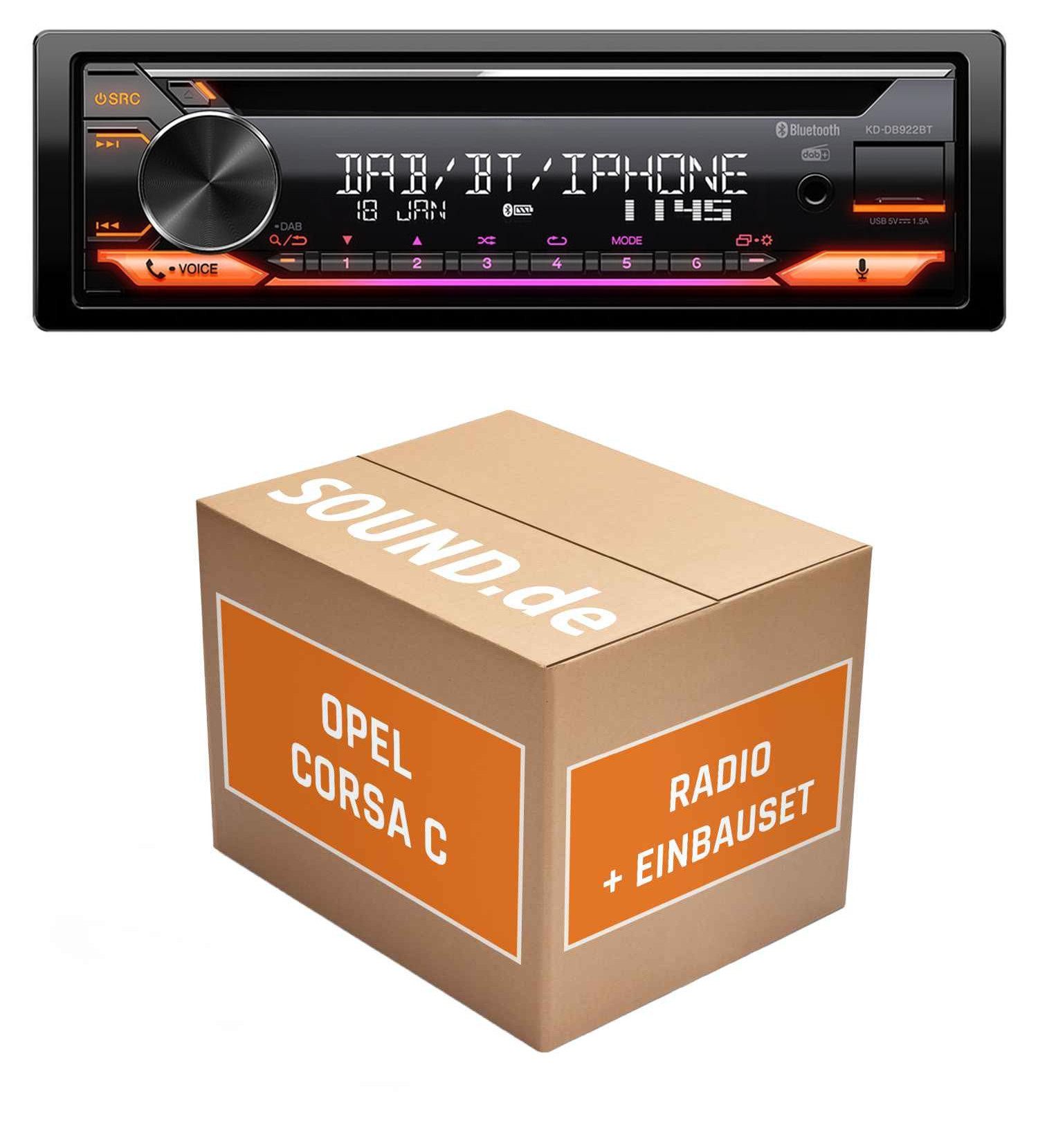 JUST SOUND best choice for caraudio Autoradio Einbauset JVC JVC KD-DB922BT Opel Corsa C Matt-Chrom Autoradio (RDS, AM/FM Radio, Animiertes Display, Freisprecheinrichtung, 1 DIN)