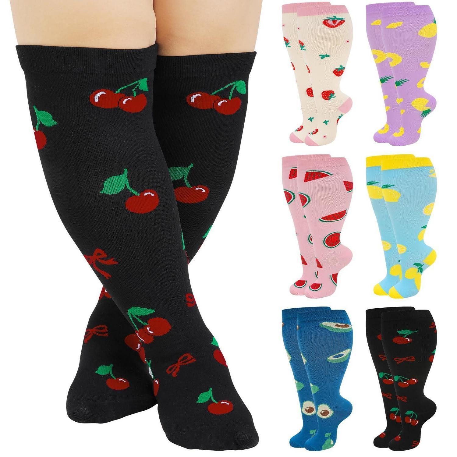 LuxusKollektion Kompressionsstrümpfe 6 Paar Kompressionsstrümpfe Damen/Herren Gr.XXL Bunt Fruchtmuster