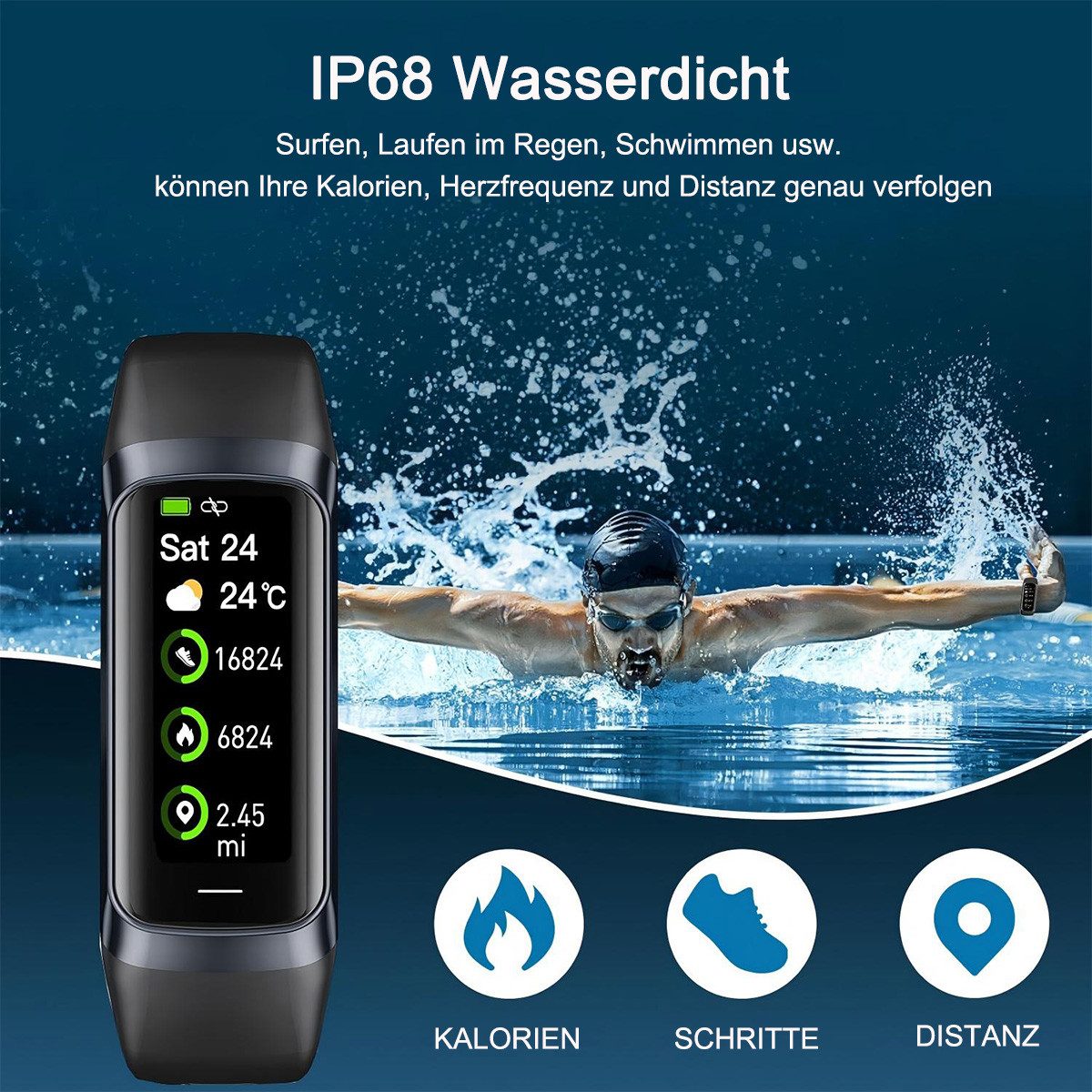 Futicare Fitness-Tracker Smartwatch mit 24/7 Herzfrequenz- & Blutsauerstoffmessung (Schlafmonitor, 1,1" AMOLED Touchscreen, 25 Sportmodi, Schrittzähler & IP68 wasserdicht für Damen & Herren)