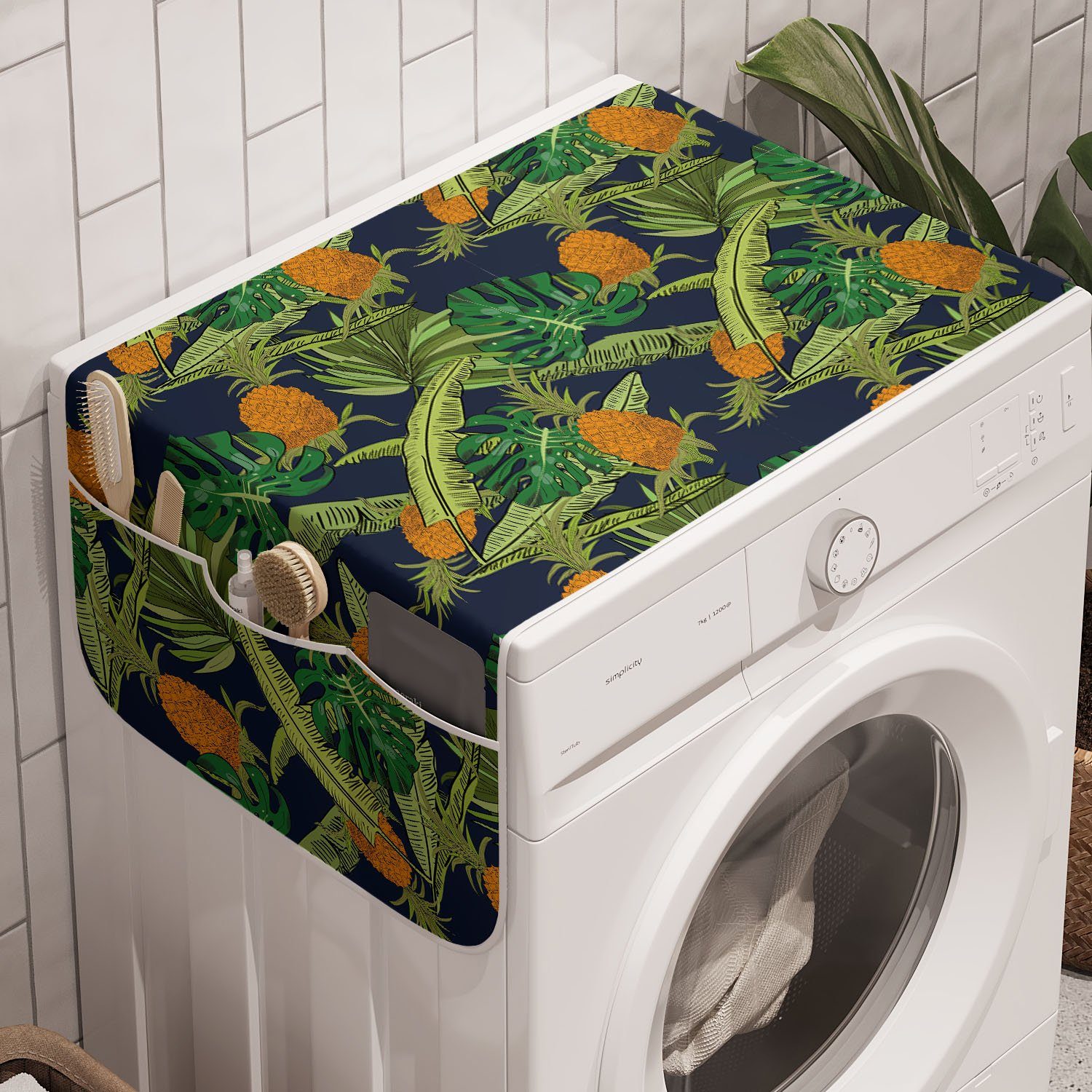 Abakuhaus Badorganizer Anti-Rutsch-Stoffabdeckung für Waschmaschine und Trockner, Tropisch Exotische Ananas Motive