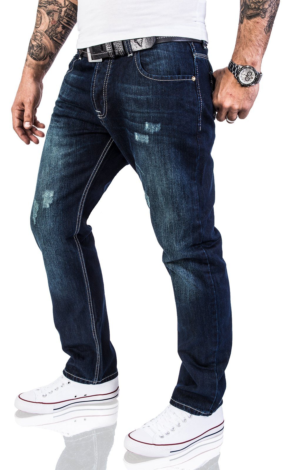 Rock Creek Straight-Jeans Herren Jeans Stonewashed Blau RC-2063 günstig online kaufen