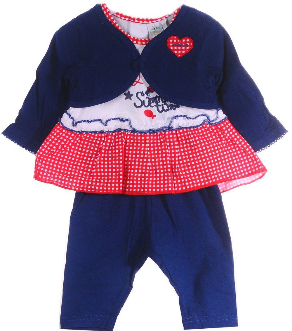 Disney Baby Shirt & Leggings Baby Anzug 3Tlg Tunika Leggings Bolero in Blau Weiß mit Maus aus Baumwolle, 56 62 68 74 80 86 92 98