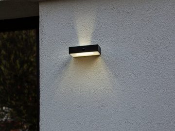meineWunschleuchte LED Solarleuchte, Bewegungsmelder, LED fest integriert, Warmweiß - Tageslichtweiß, 2er SET Solarlicht-er mit Bewegungsmelder für Hauswand, Schwarz IP 54